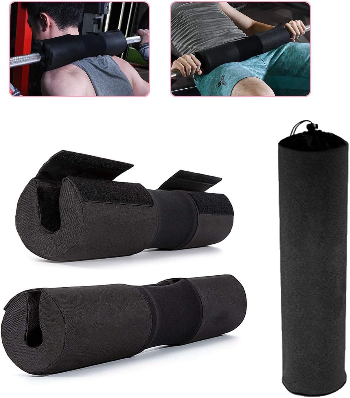 Upgraded Self-adhesion Barbell Squat Pad Neck Shoulder Protective Pad Support with Storage Bag for Squats Lunges Hip Thrusts Weight Lifting Bar Pad