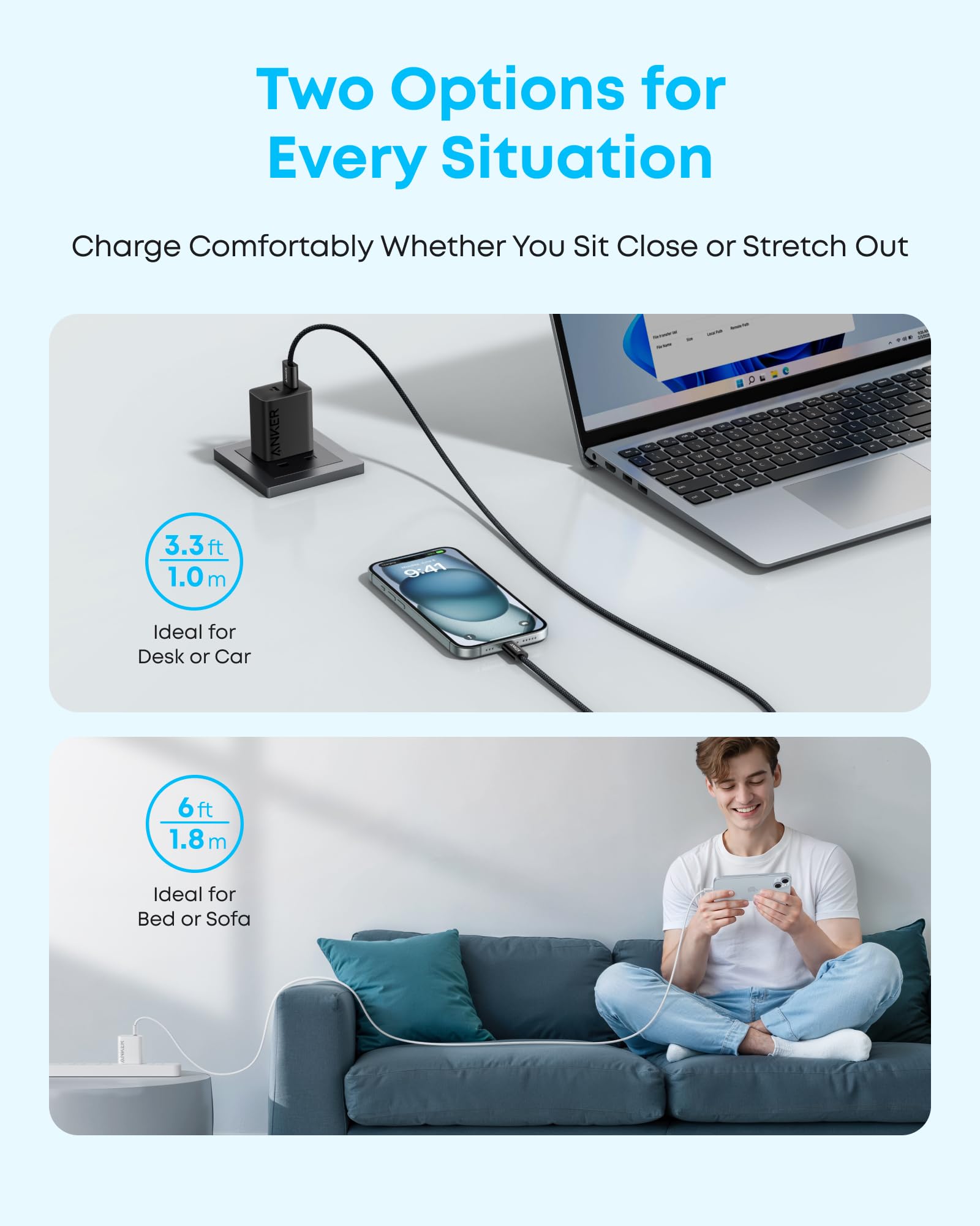 Anker Cavo USB C, Cavo USB C da 1 m, Cavo USB C in nylon, Cavo da USB a USB C per Samsung Galaxy S24 S23 S22 Ultra Note 20 iPhone 16 15 14 Pro Max iPad MacBook