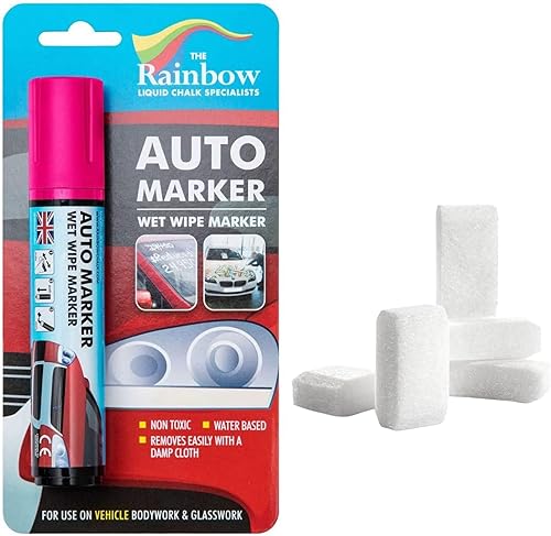 Rotuladores de auto para auto Writer Rosa de 0.591 in de ancho con 5 puntas de repuesto Ventanas, vidrio, neumáticos, todas las superficies