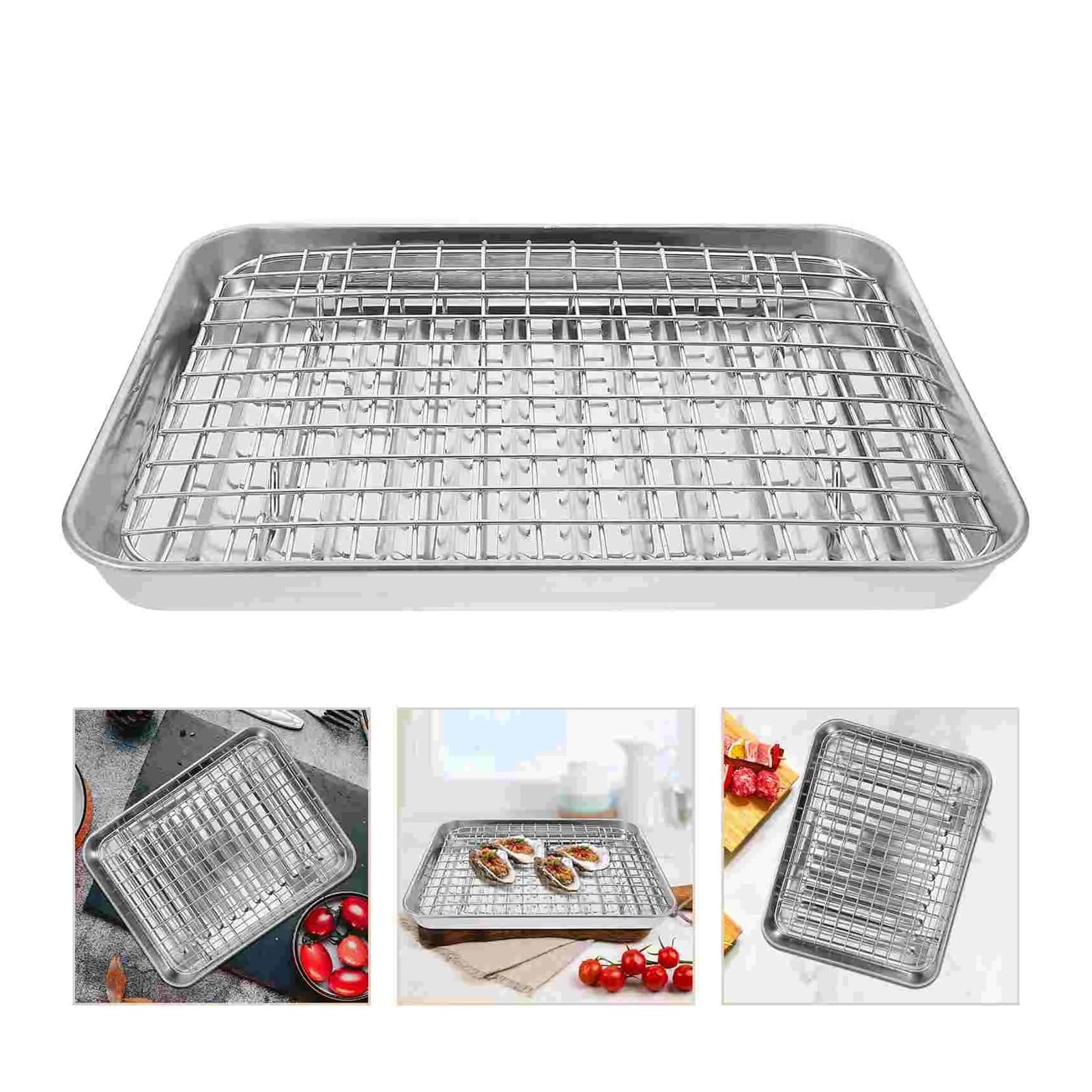 Backblech Obst-Set, Backgeschirr, Grillplatte, Bratpfanne aus Edelstahl, Bratblech mit Rost(Multi)