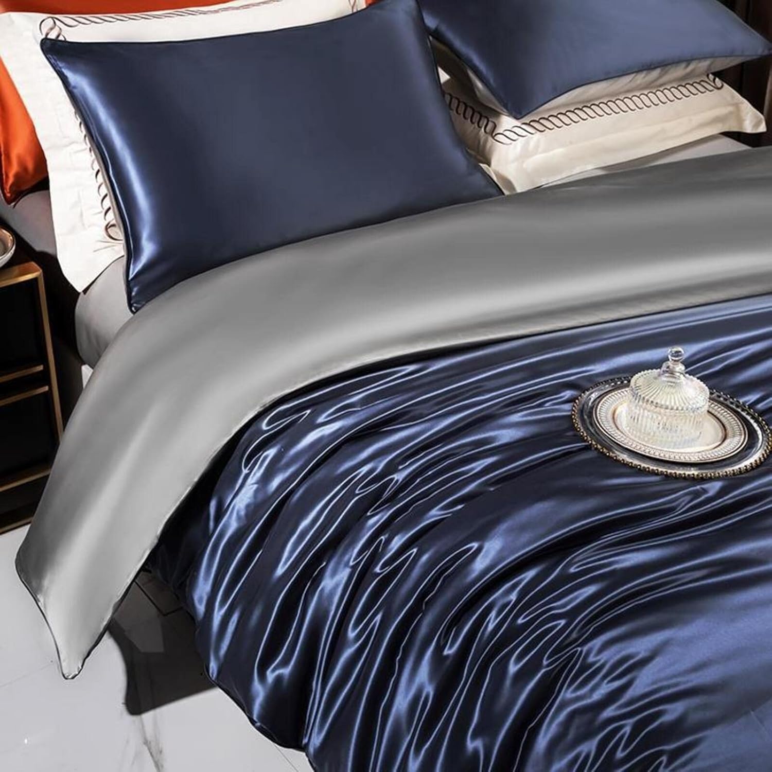 Satin Duvet Cover Queen Size, Silk Like Comforter Cover, Ultra Soft and Breathable Bedding,with Zipper Closure & Corner Ties : Home & Kitchen