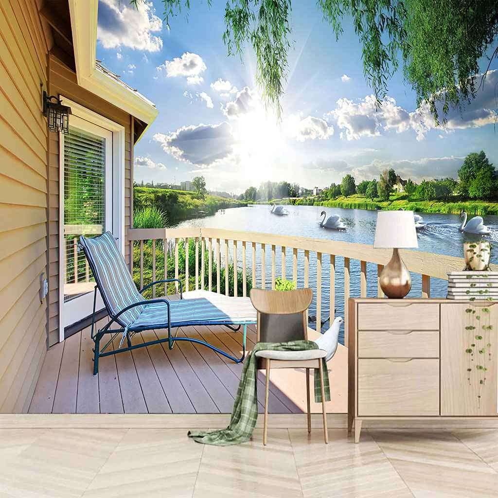 Papier peint auto-adhésif 3D 200x140 cm avec poster panoramique vue lac