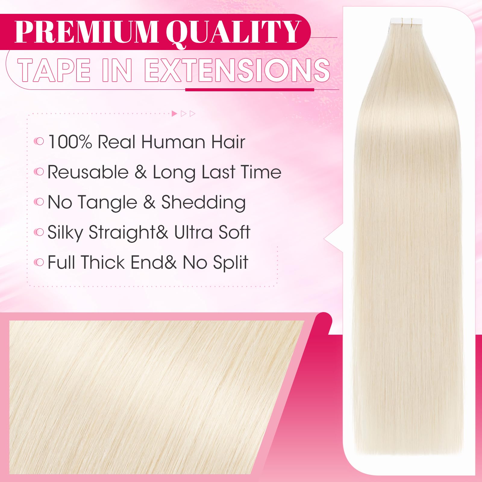 MY-LADY Extensiones Adhesivas Pelo Natural 20pcs 30 cm 30g Blanquecino Blanco Extensiones de Cabello Humano Tape de Pelo Remy Invisible (#70)