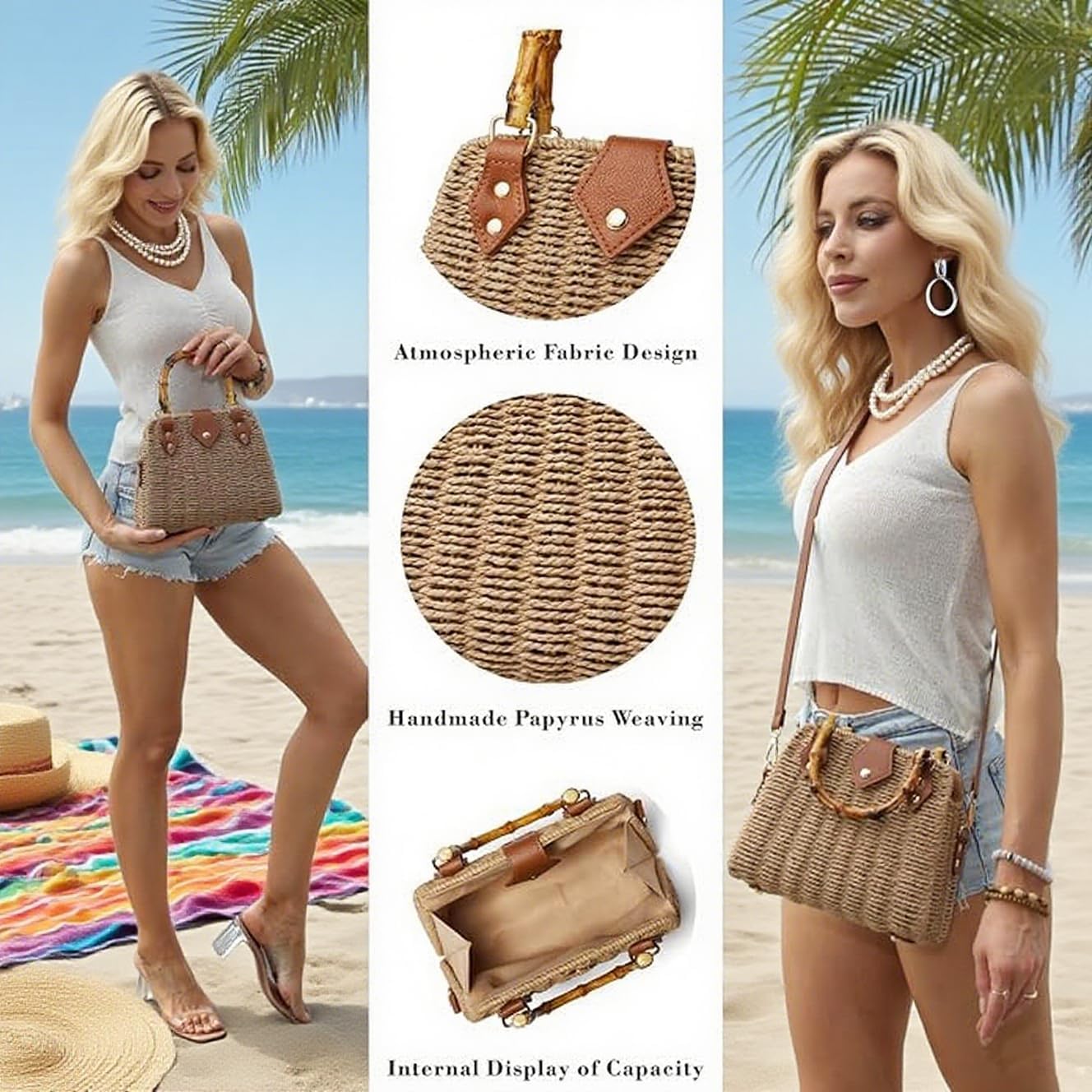 ZIDE Straw Crossbody for Women Woven Summer Beach Handmade Wicker Rattan Bamboo Joint Bag Boho Satchel for summer Holiday - Image 4