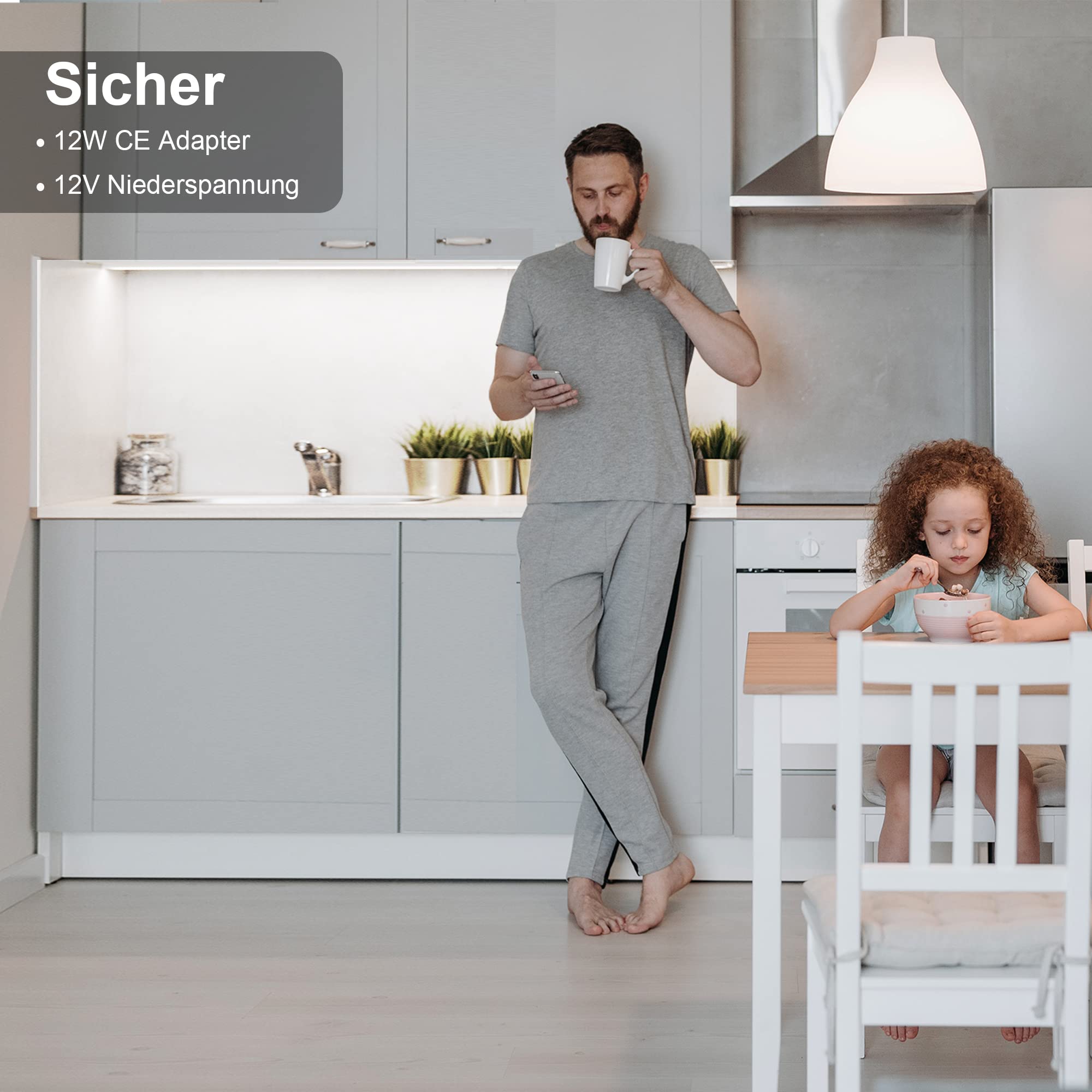 WOBANE Striscia Led Bianco Freddo 2 metri, 4X50cm Luce Sottopensile Cucina Led 6000K, Strisce Led Adesive con interruttore e Spina 12V, 1200LM Luci Led Cucina per Vetrine, Scrivania, Mensola,TV, 12W