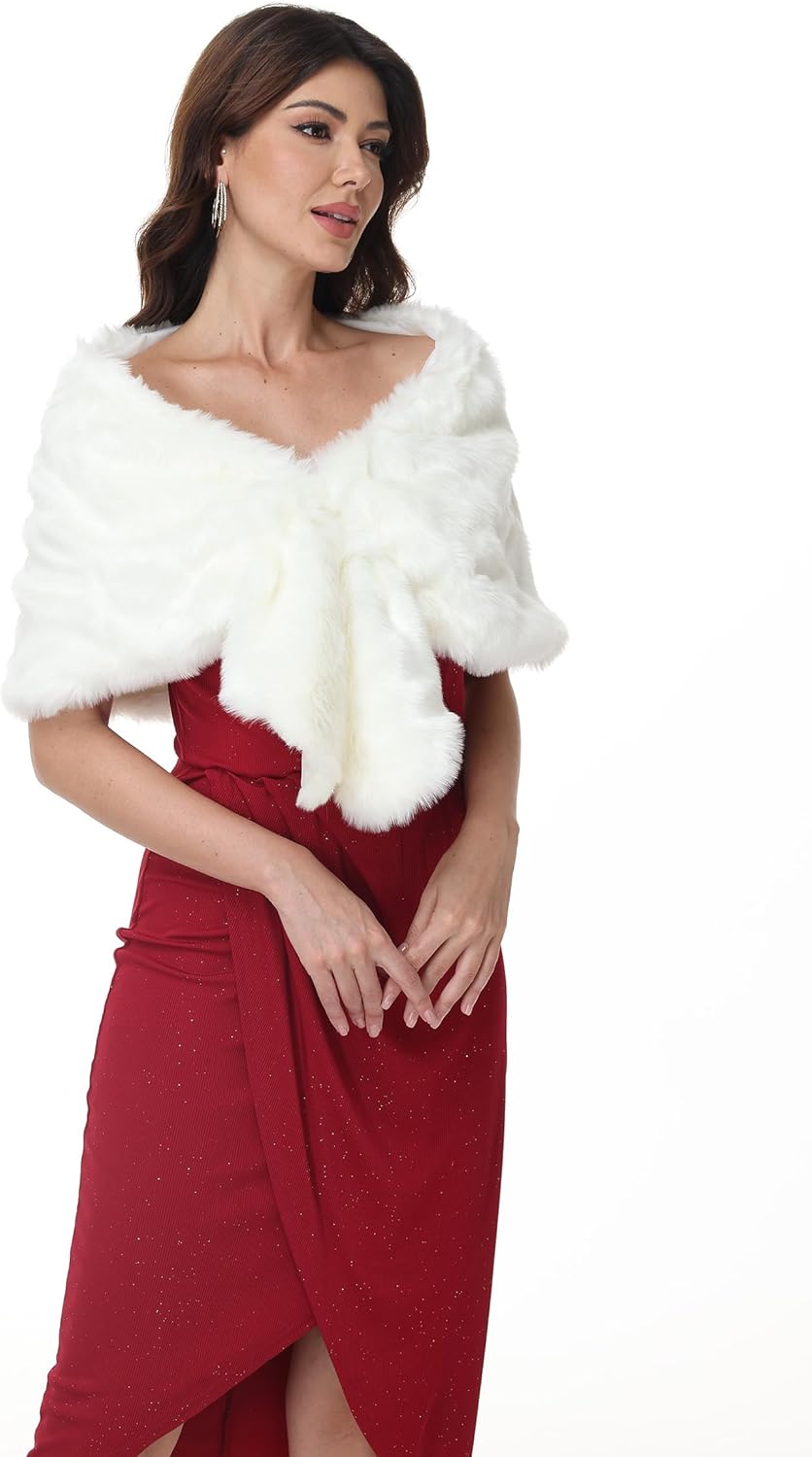 Long Women's Faux Fur Shawl Wrap, Cold Winter Warm Fur Stole Scarves Shawl Shrug Neck Warmer, Party Faux Fur Scarf - Image 7