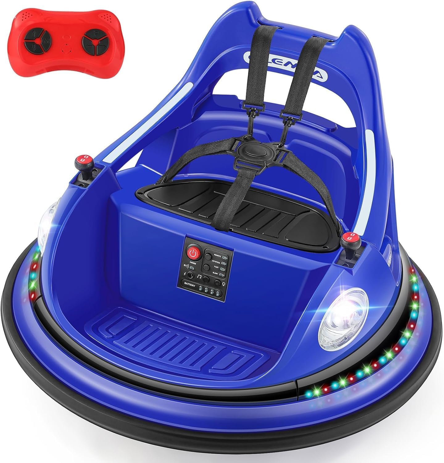 ELEMARA 12V Ride on Bumper Car, Electric Car for Kids with Remote Control, 1.9MPH Max, Bluetooth Ride on Toys with 2-Speed, 2 Driving Mode, 360 Spin, 5 Lighting Mode,DIY Stickers, Car for Kids, Blue