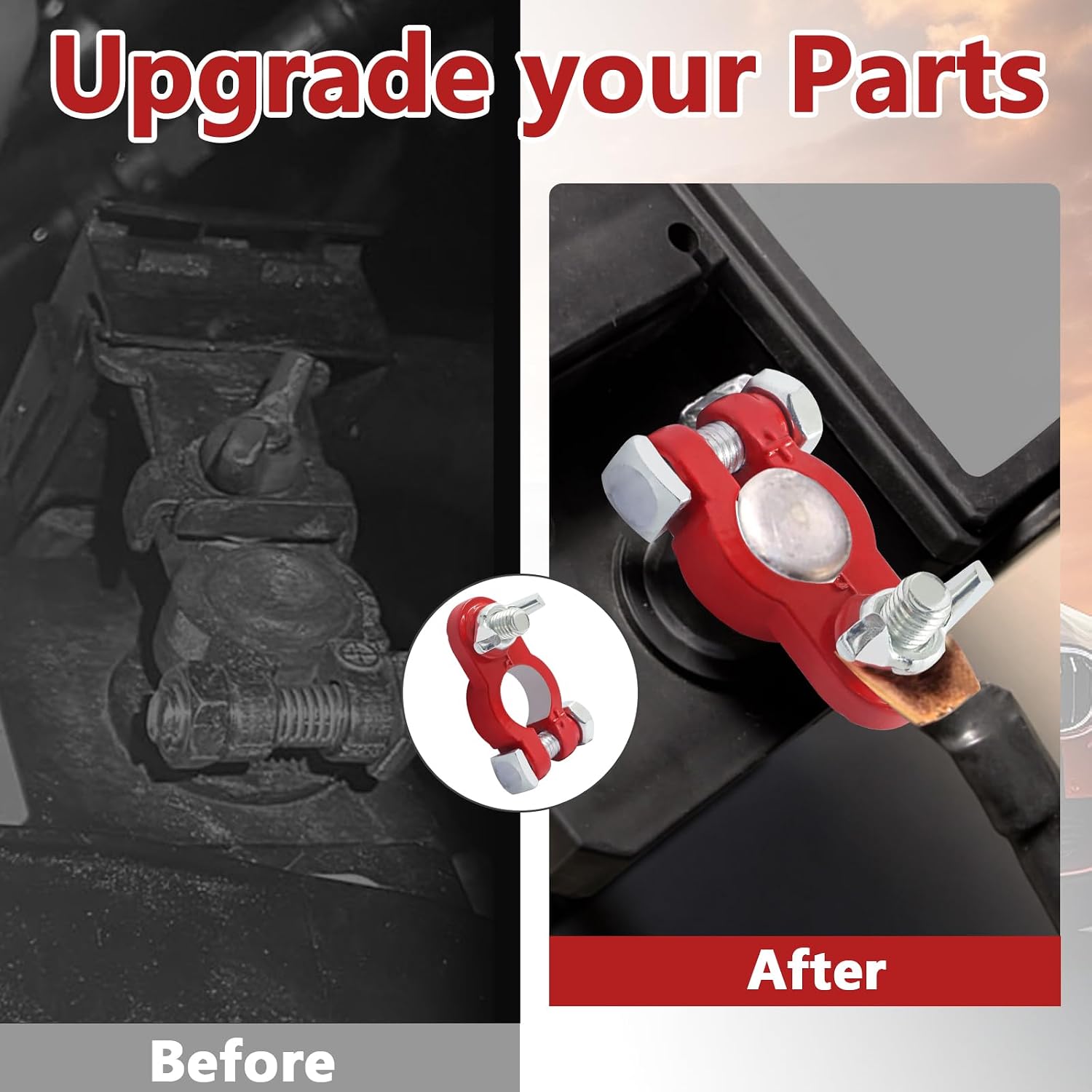 1 Pair Battery Terminal Connectors Battery Cable Ends Post Adapter, Negative & Positive Batteries Terminal Adapter Cable with Terminals Clamp for Car Truck