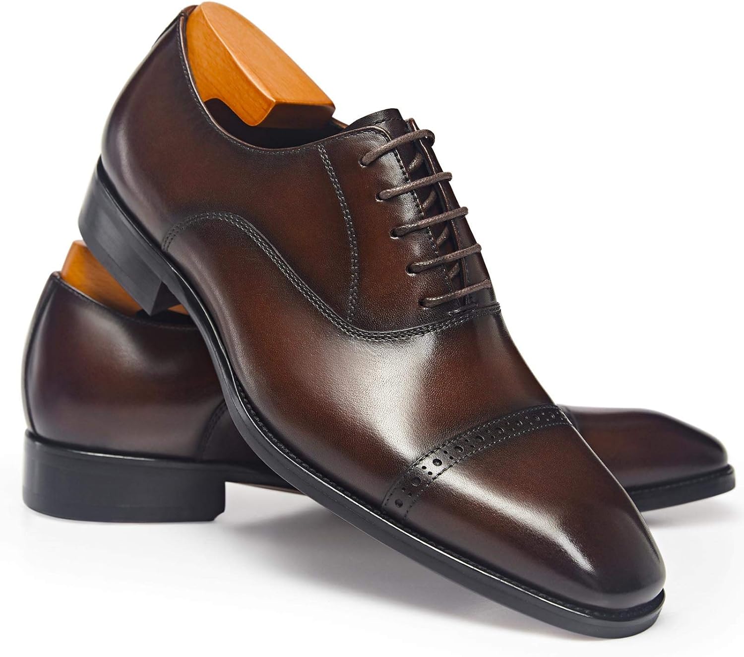 ALIPASINM Men's Oxford Formal Comfortable Dress Shoes Genuine Leathers 10.5 Dark Brown