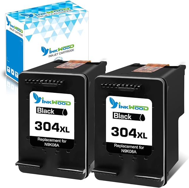Inkwood 304XL Black Ink Cartridges,Replacement for HP 304 XL Printer Ink , for HP Envy 5032 5020 5000 5055 5010 5030 DeskJet 2600 2632 3700 2630 3760 2620 3762 2622 3750 3720 Printer