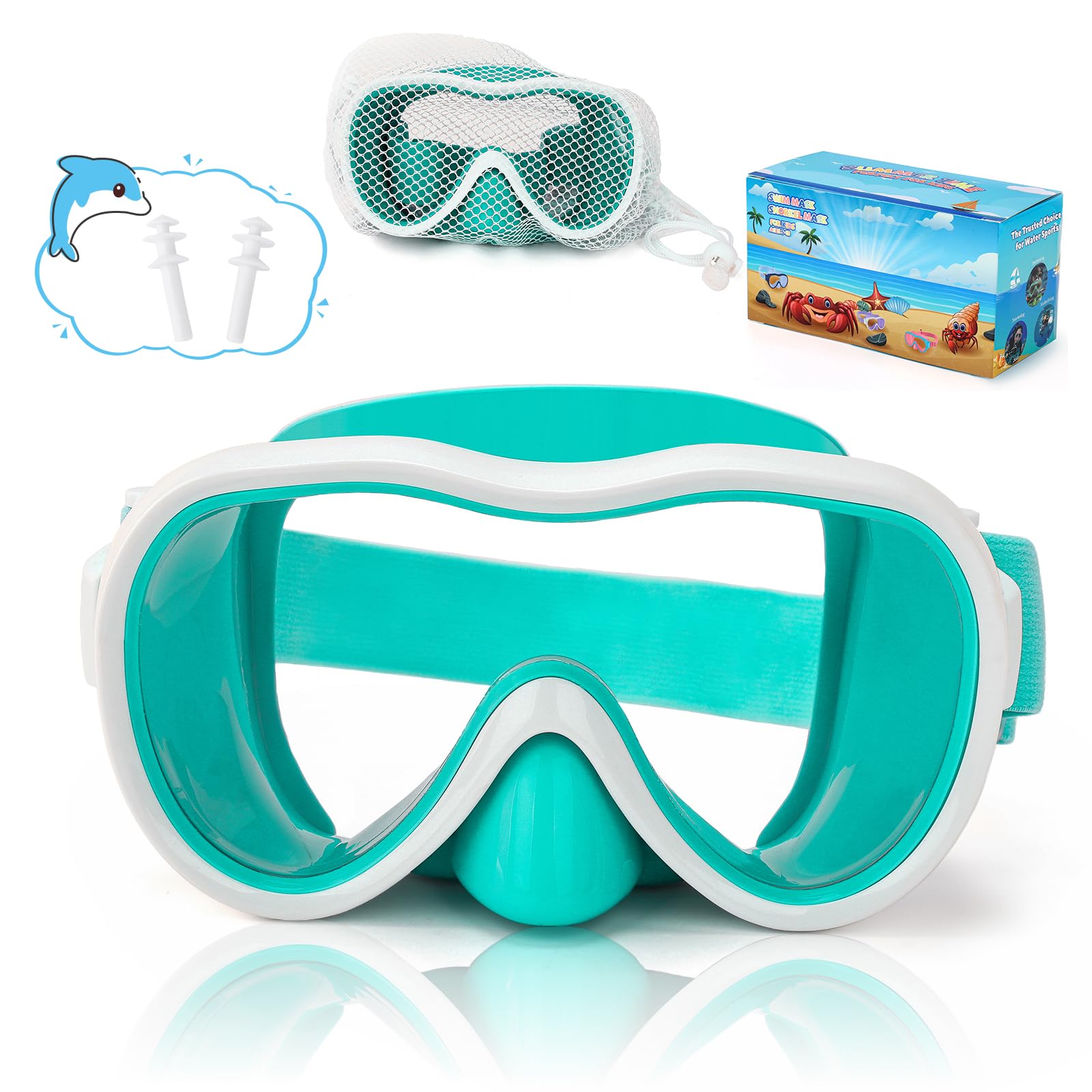 iGym Taucherbrille Kinder mit Stoffband,Schwimmbrille Kinder mit Nasenabdeckung für Jungen Mädchen,Anti-Fog UV-Schutz Taucherbrille Kinder 4-16 jahre,Verstellbare Silikon Schwimmbrille für Kinder
