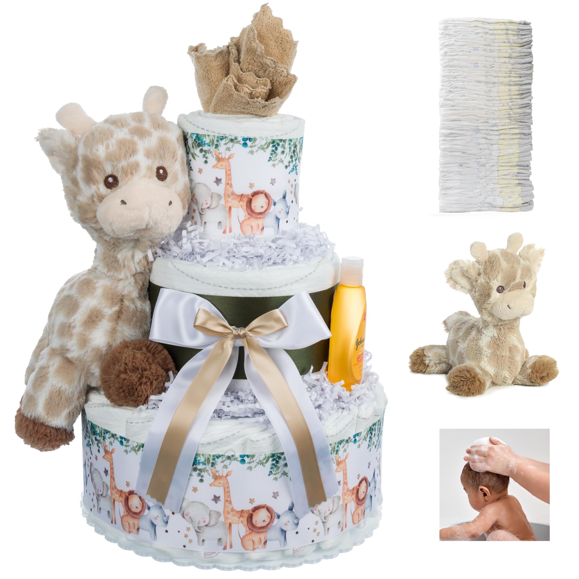 Safari Diaper Cake - Beautiful Safari-Themed Baby Gift Using Size 1 Swaddler Diapers