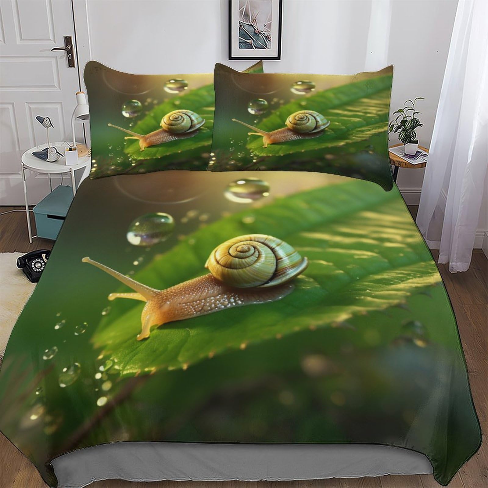 Parure de lit escargots King 220x240cm : housse de couette 3 pièces en microfibre pour lit enfant