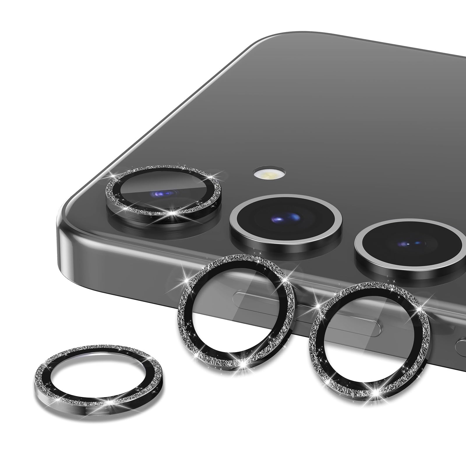for Samsung Galaxy S26 Ultra Camera Lens Protector, Electroplated Matte Back with 9H Tempered Glass Lens Protector, [Strong Adsorption] [Case-Friendly] Metal Ring HD Clear Lens Cover, Purple: 1 Set-Black Sparkly Samsung Galaxy S25 Plus