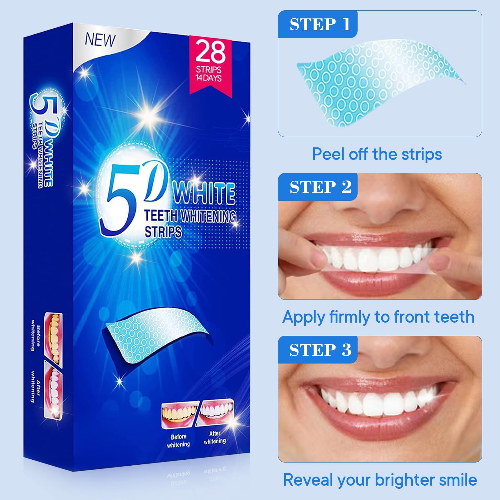 chimoo Sbiancante Denti,28 Striscie Strisce Sbiancanti Denti Sbiancante Denti Professionale kit Sbiancamento Denti Whitening Strips Rimuove le Macchie Profonde Teeth Rapid Whitening Sicuro per Smalto