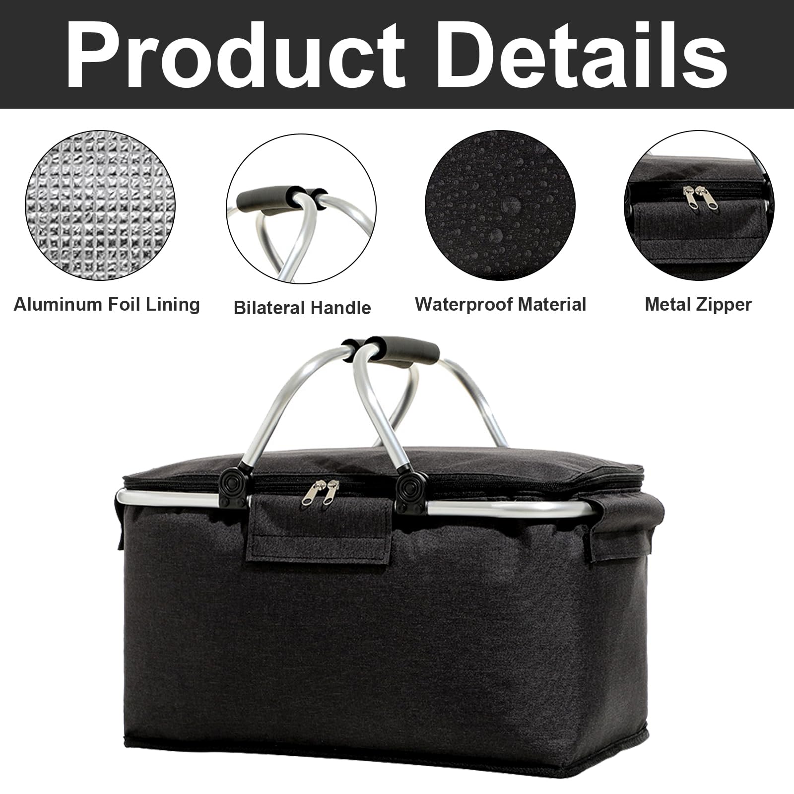 Sac Isotherme 18,5L Panier Courses Pliable 18.5L Isotherme - Poignée - Pique -nique Et Shopping Sac Rangement Pliable