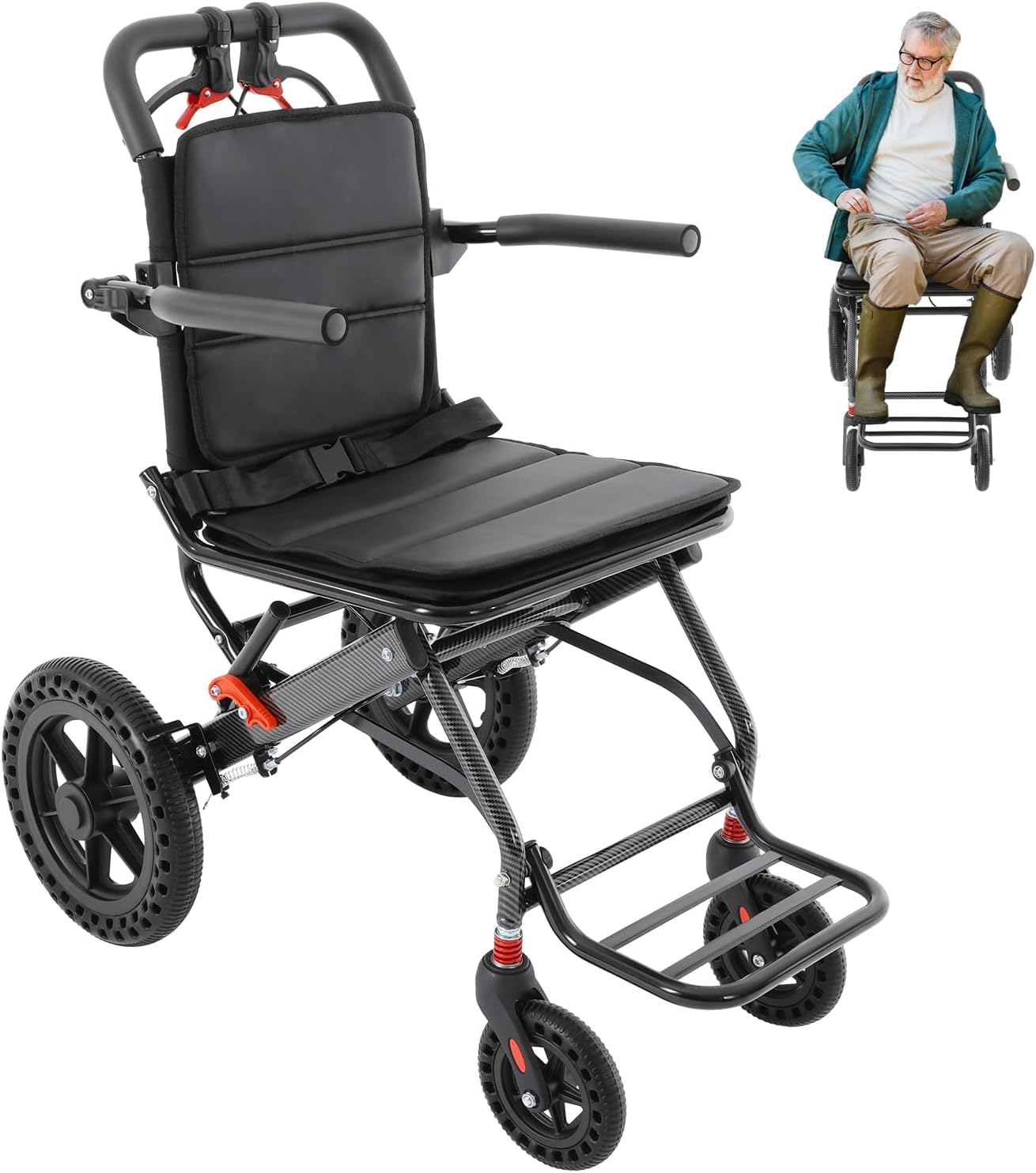 Sedia a rotelle pieghevole leggera, 31 x 53 x 80 cm, sedia a rotelle pieghevole, portatile, da viaggio, con borsa portaoggetti, per viaggi quotidiani e assistenza, per adulti