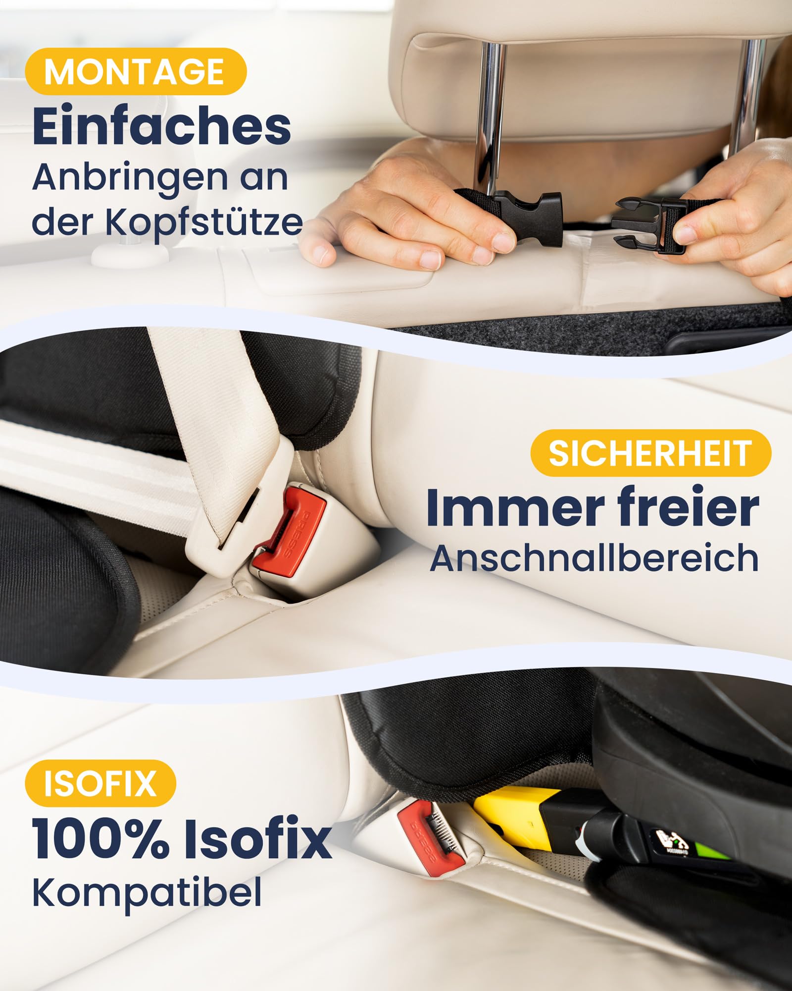 Podkładka pod fotelik dziecięcy Gudrun [kompatybilna z ISOFIX] ochraniacz na fotel samochodowy z ochroną oparcia, pasuje do każdego fotelika dziecięcego i każdego samochodu, ochraniacz na
