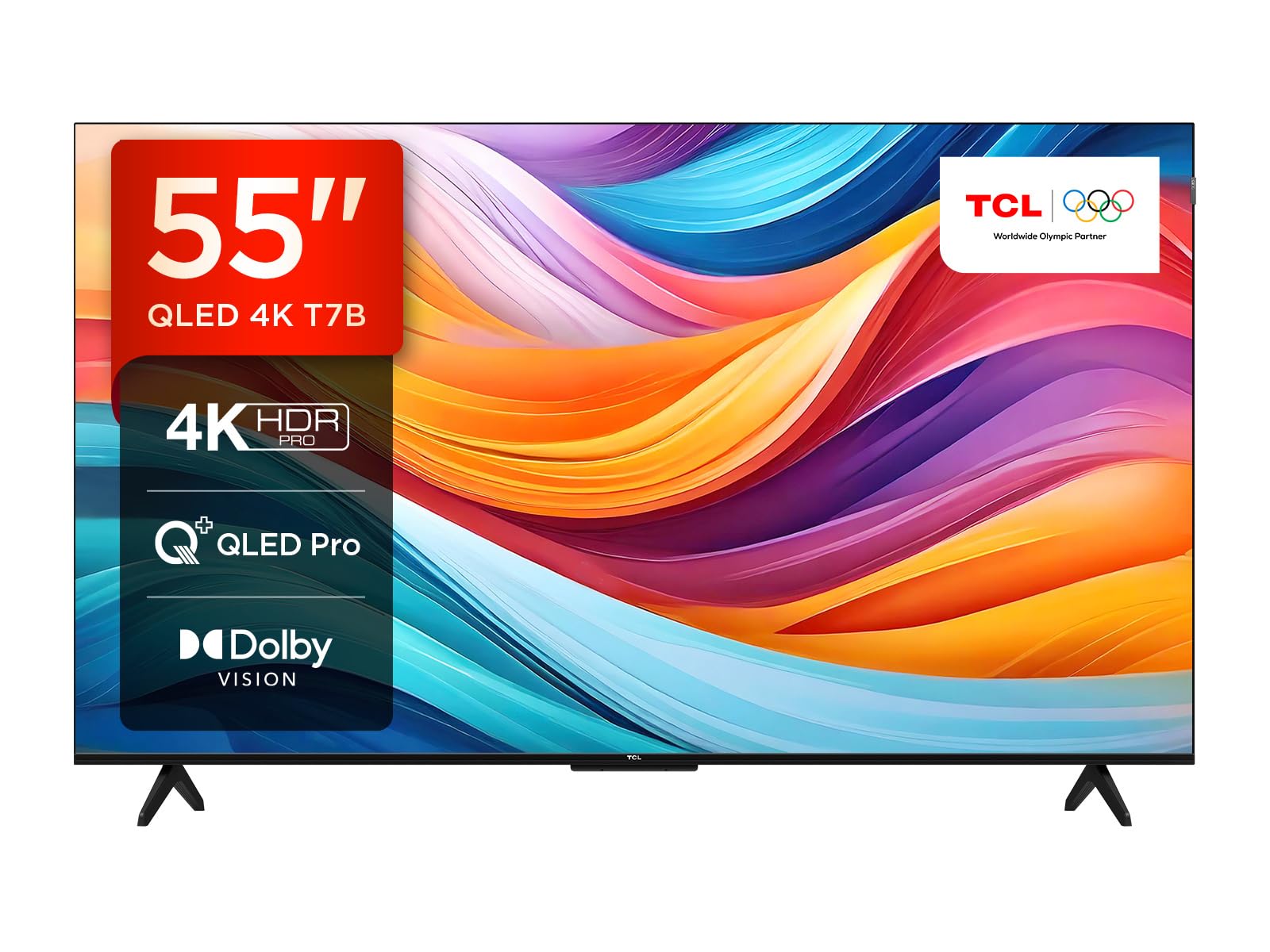 TCL 55T7B Téléviseur QLED Pro 55 pouces, 4K Ultra HD, HDR Pro, Smart TV Powered by Google TV (Dolby Vision & Atmos, Motion clarity, Hands-Free Voice Control, compatible avec Google assistant & Alexa).
