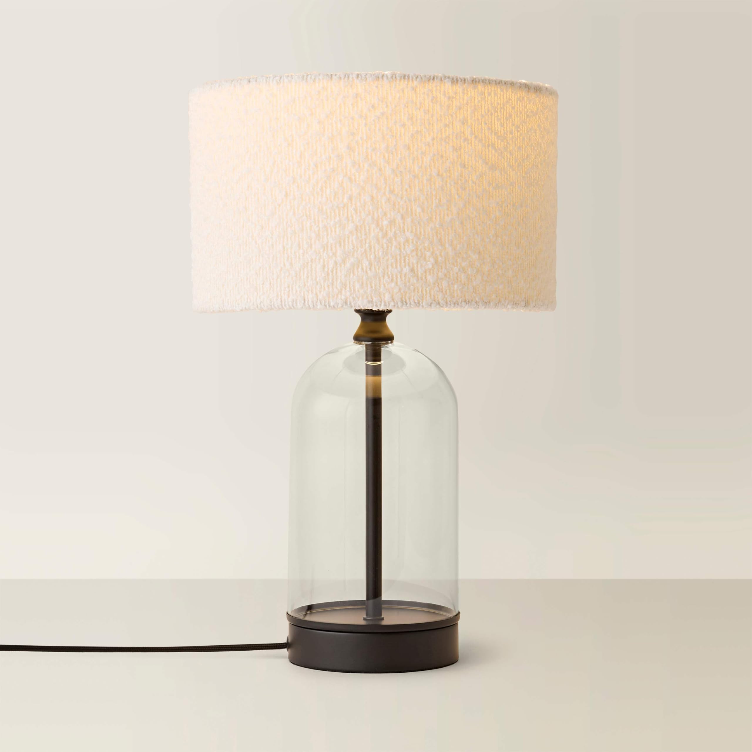 Valuelights Cream | Glass And Black Metal Bedside Table Lamp With A Boucle Lampshade | Home Décor, Bedside & Desk Lamp