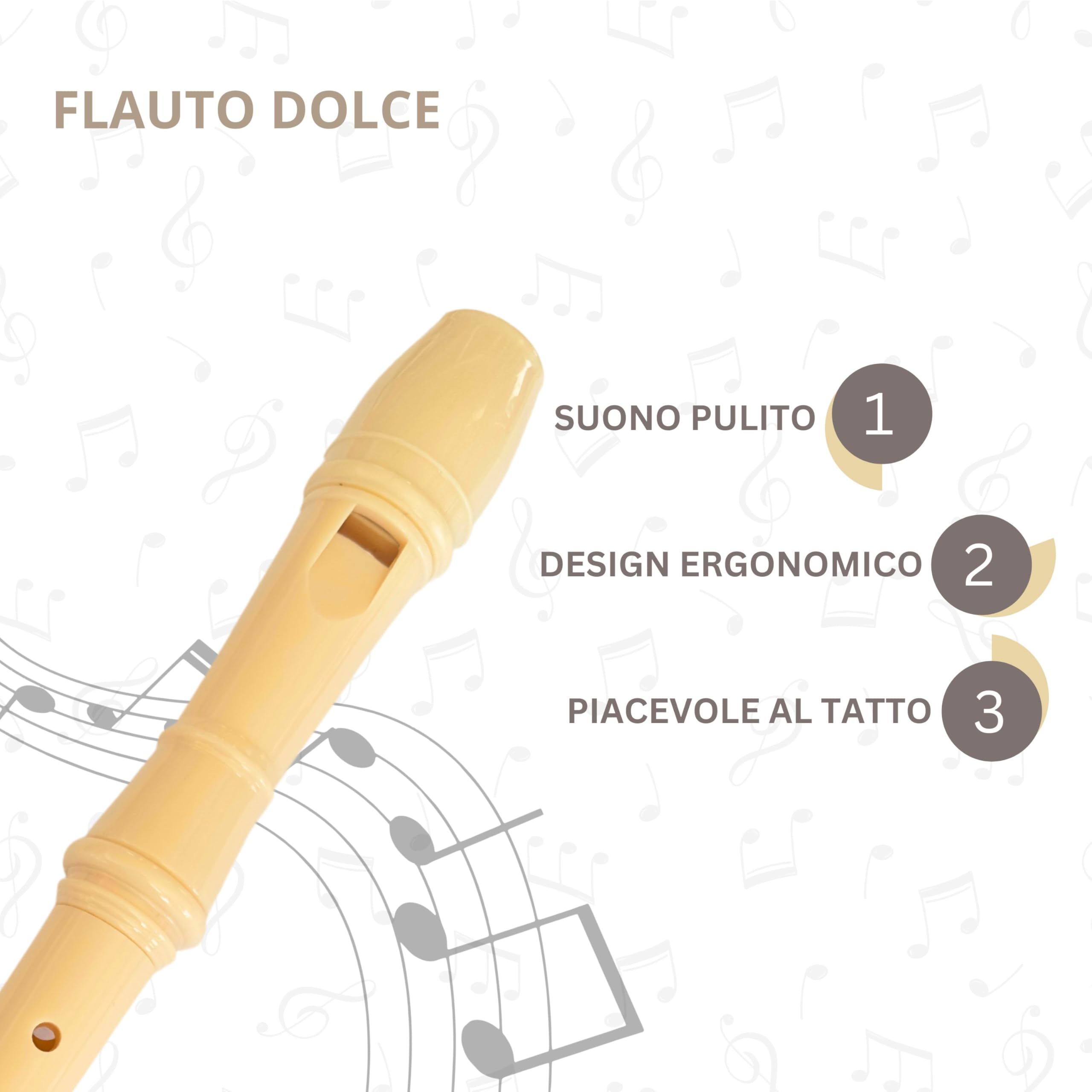 Flauto Dolce Soprano con Pulitore, Tavola delle Dita e Custodia di Colore Verde. Per Principianti e Bambini
