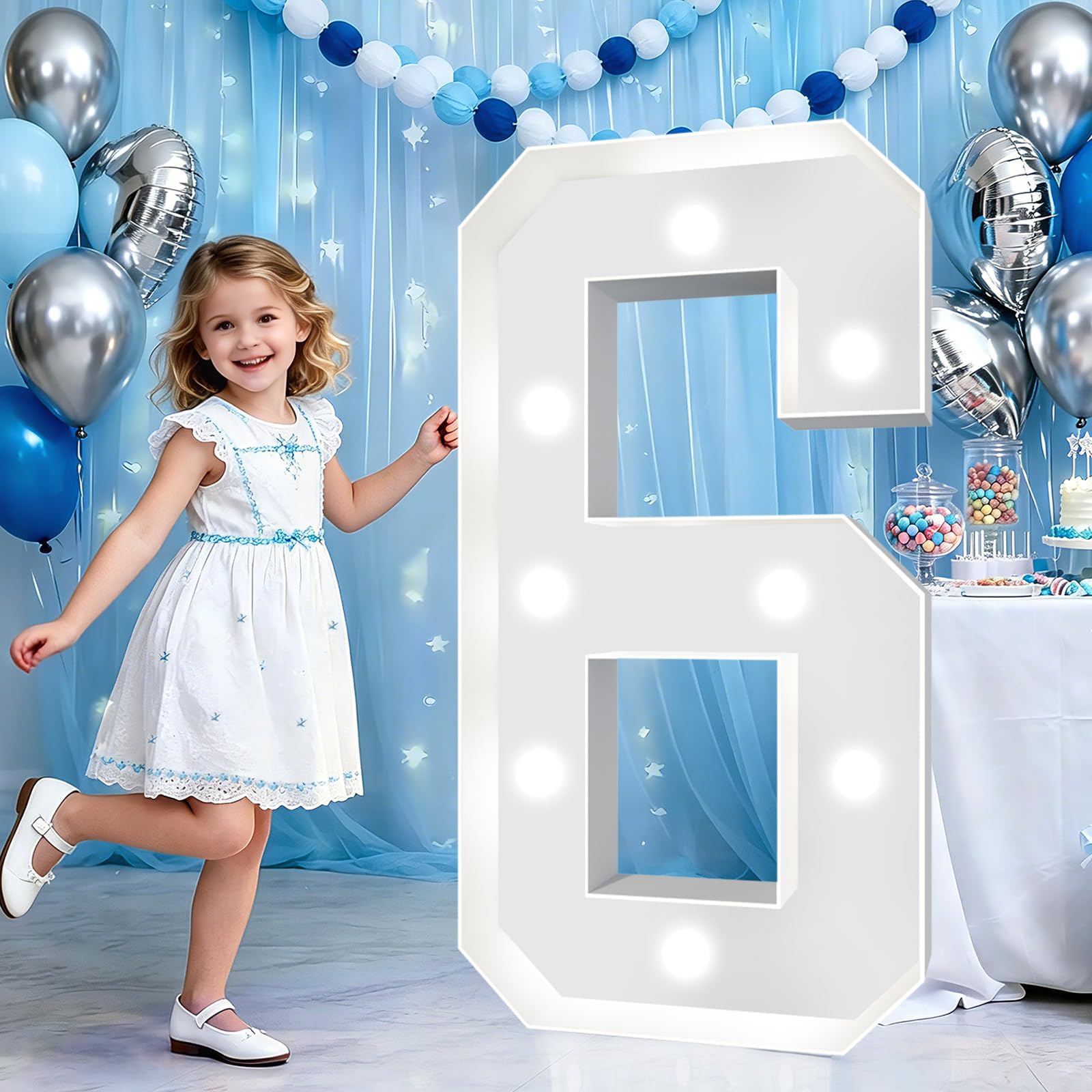 Targa con numeri 6 alti 7 m, luce bianca fredda a LED, grande mosaico per feste in schiuma spessa, kit fai da te per compleanno, laurea, matrimonio, anniversario, festa, decorazione Marry Me, 70 cm