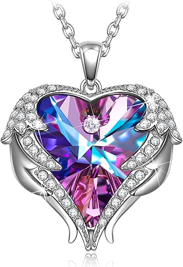 Angel Wing Love Heart Necklace and Earrings Set