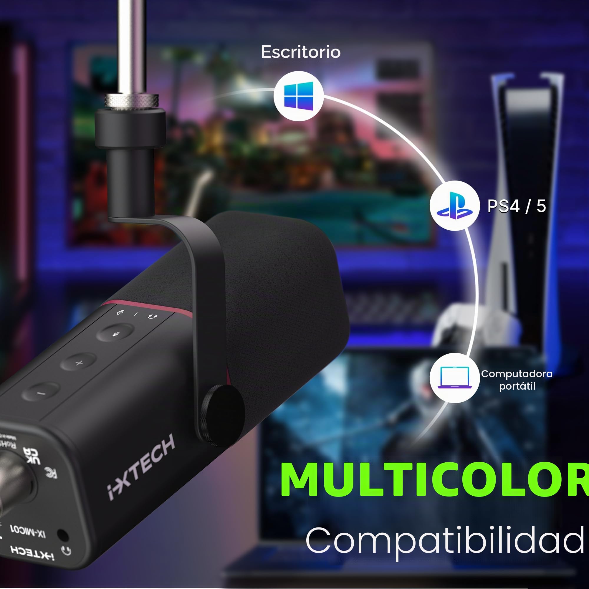 IXTECH Micrófono dinámico cardioide con Cubierta de micrófono, micrófono Vocal USB XLR para podcasting, transmisión, grabación, Juegos y Voz en Off (Negro)