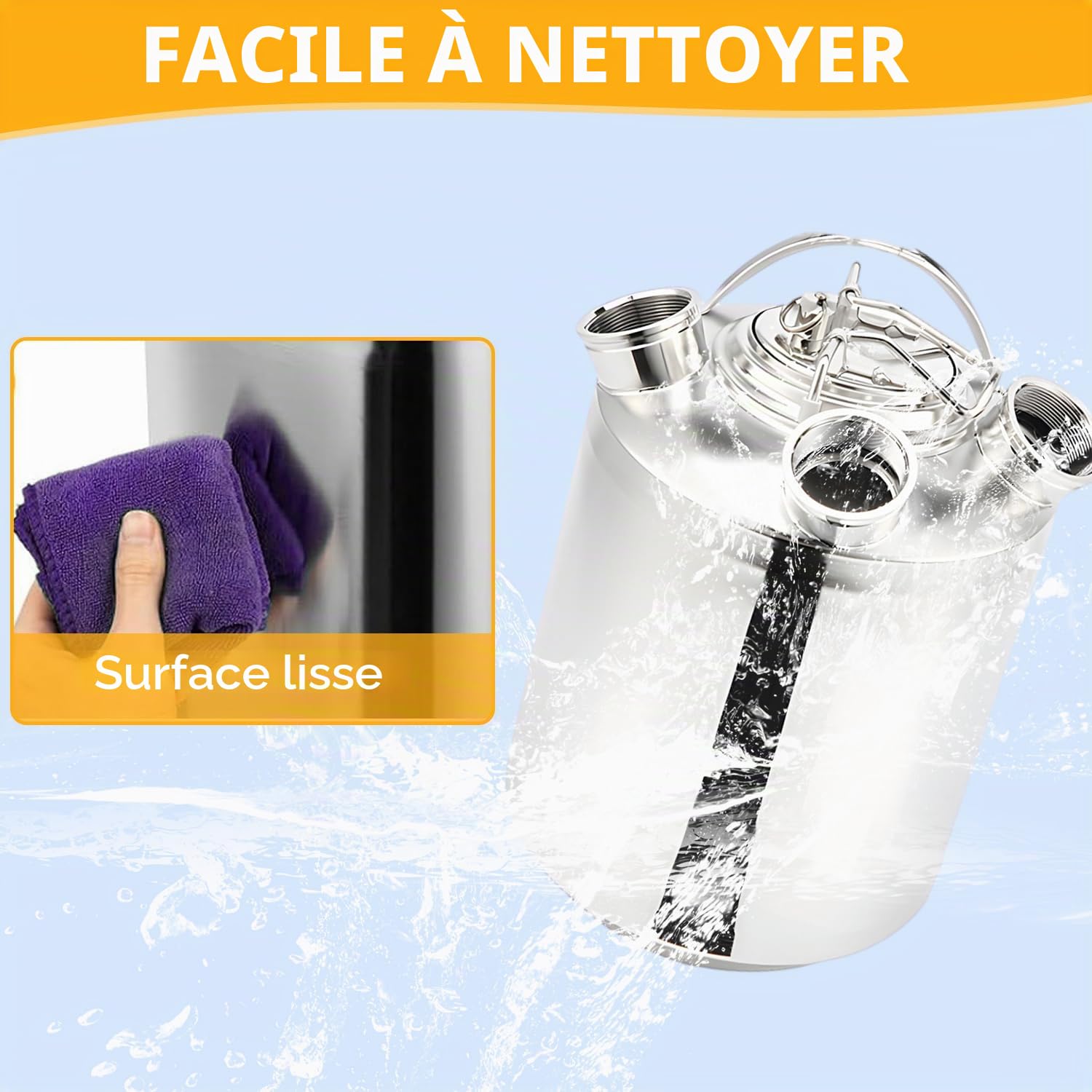 Fût Nettoyage Bière Inox 10L, Récipient 3 Têtes avec Couvercle - Type A/S | Récipient nettoyage fût inox 10L, Couvercle 3 têtes compatible lances Type A et S. Pour brassage amateur, bar, hôtel