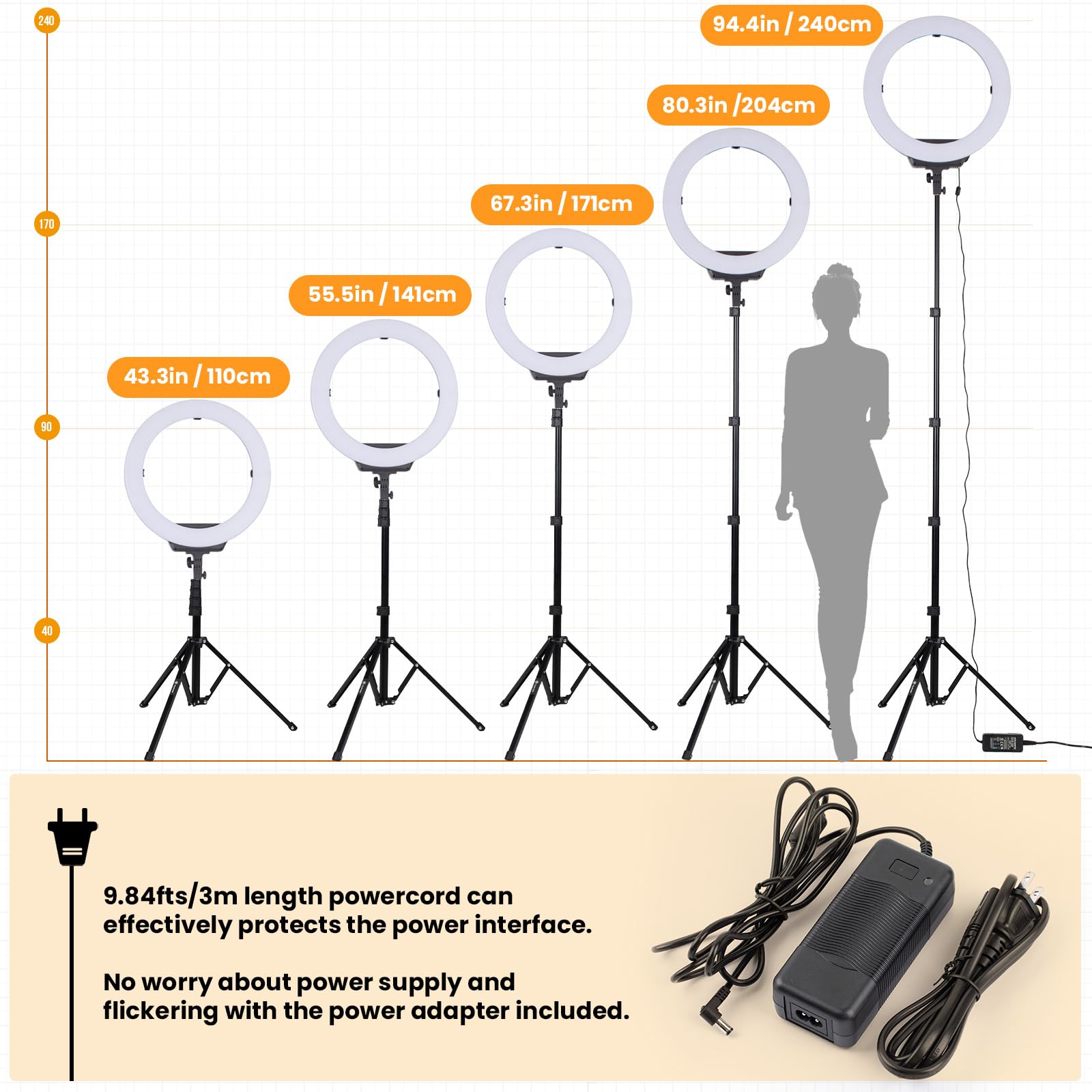 TARION R219S Luce ad anello a LED con supporto per treppiede, luce circolare dimmerabile da 19 pollici con supporto per telefono per trucco fotografico per selfie in streaming live