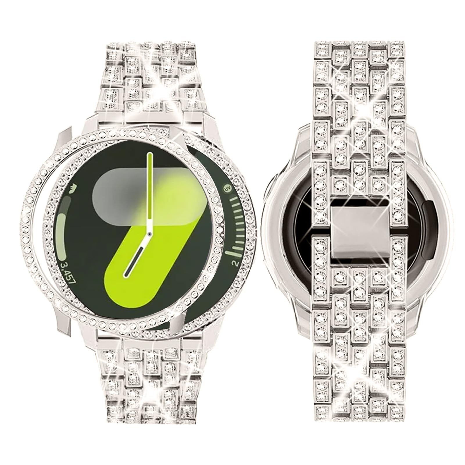 SUPOIX Band with Case Compatible for Samsung Galaxy Watch 8/7/6 40mm 44mm, 20mm Women Bling Replacement Strap & PC Protective Bumper Face Cover for