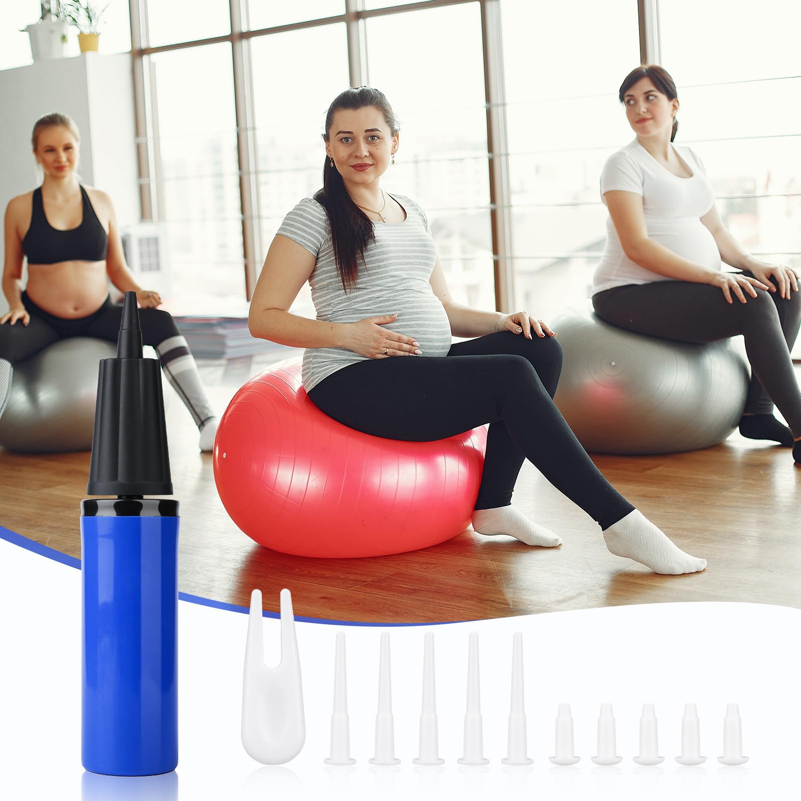 Kit Pompe à Ballon Fitness Luter – Pompe Manuelle + 10 Bouchons + Extracteur – Idéal Yoga, Pilates & Ballons Gonflables