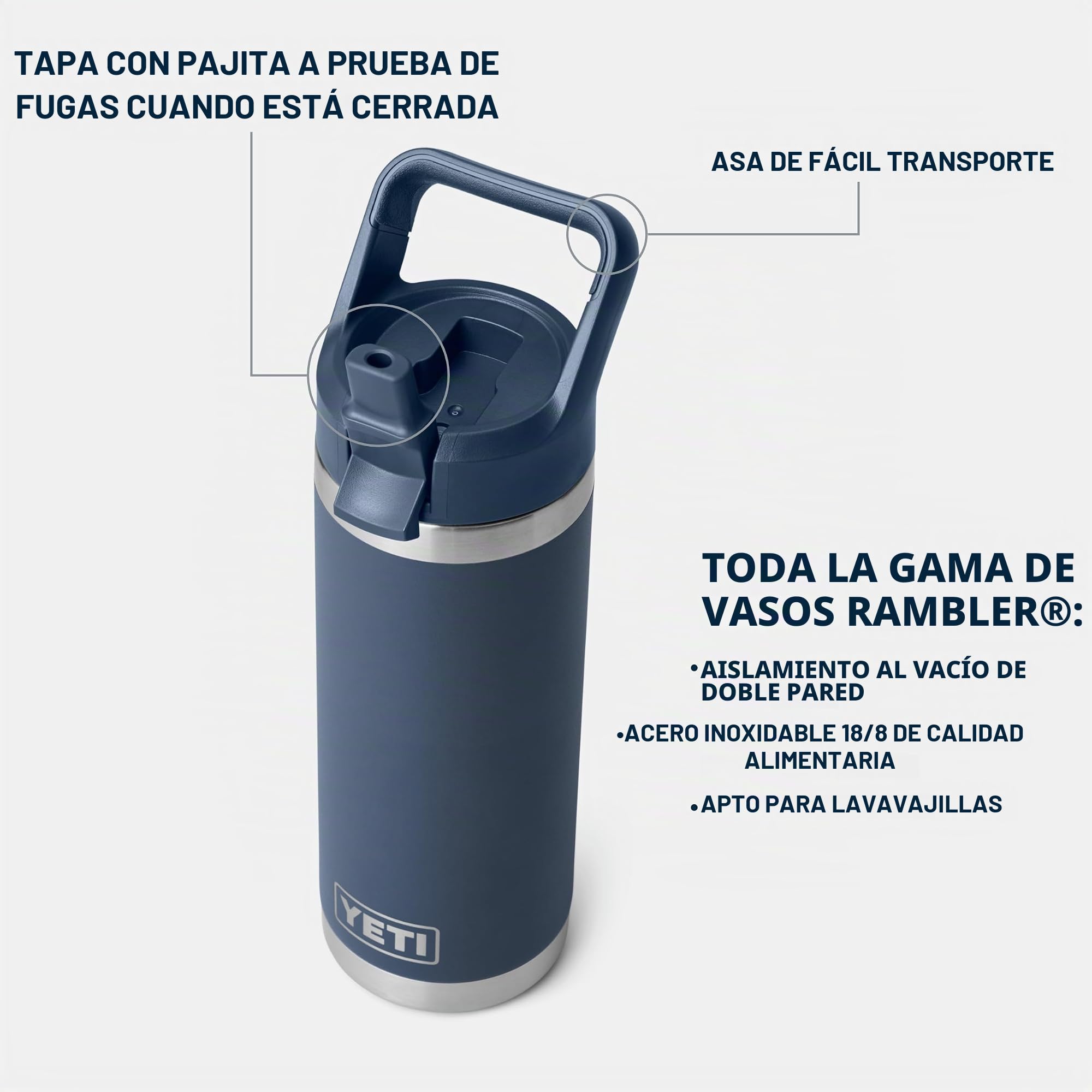 YETI Rambler C Straw Bottle, Stainless Steel Vacuum Insulated Bottle with Straw Cap, Rescue Red, 18 oz (532 ml)