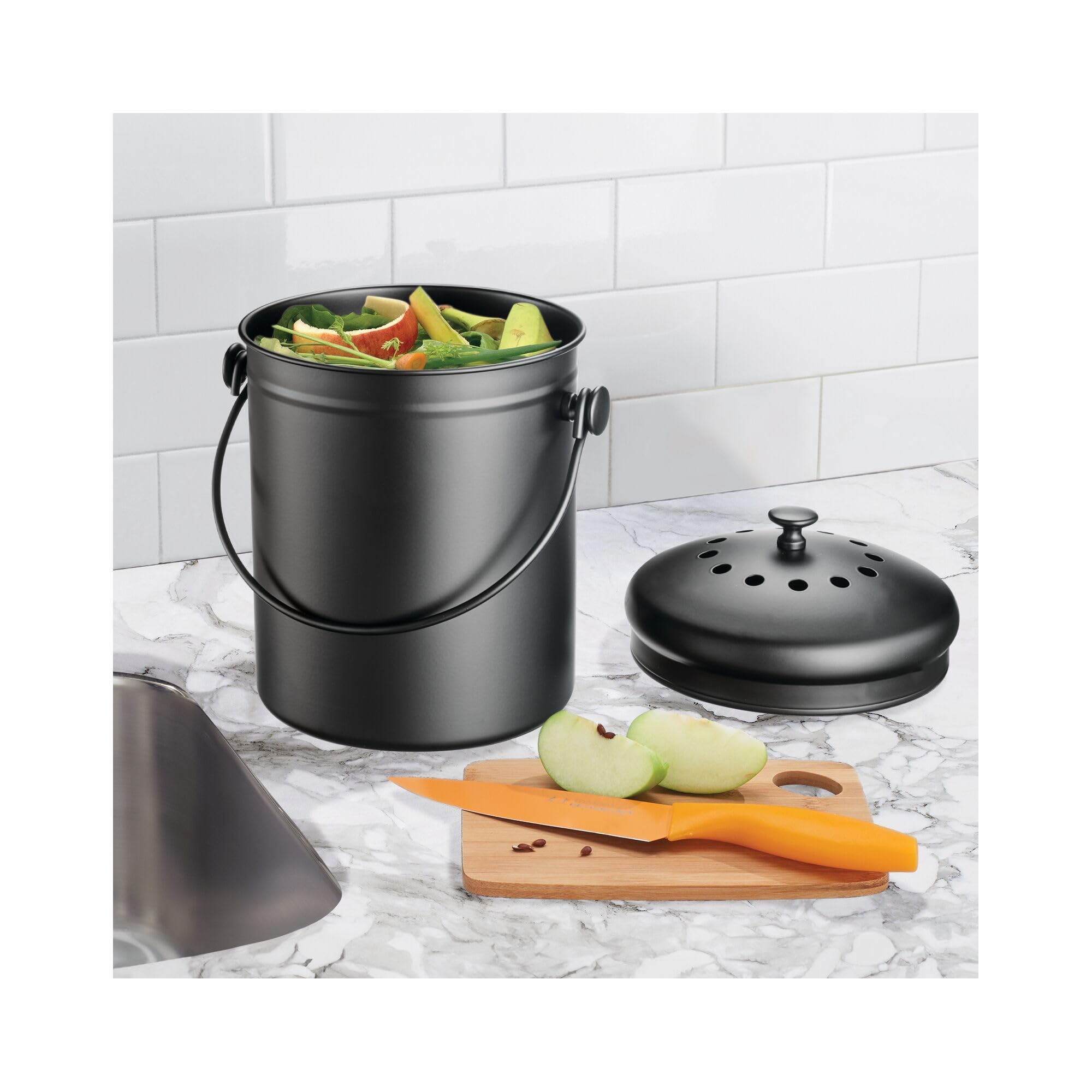 iDesign Bac à Compost avec Double système de Filtration Noir Mat 5 l