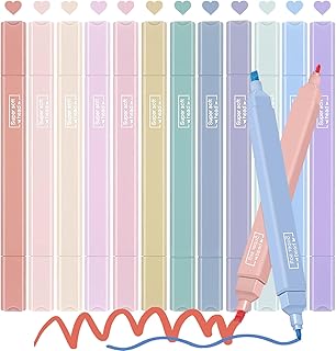 Aesthetic Pastel Highlighters, Cute Bible Highlighter Assorted Colors with Mild Soft Chisel Tip 12 Pack, No Bleed Dry Fast Arts Marker Pens for Office Arts School Stationery Supplies