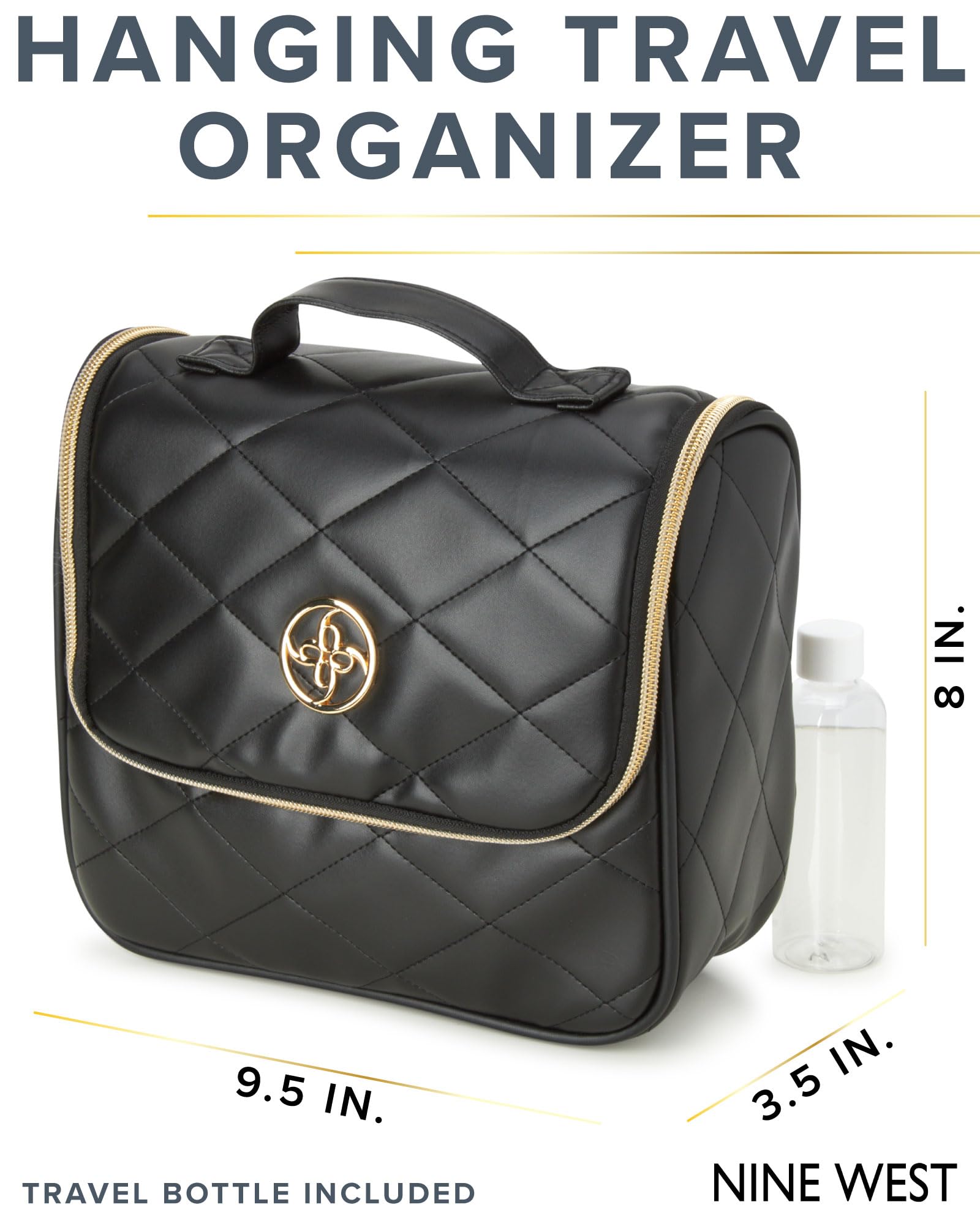 Nine West Women's Toiletries Bag - Travel Makeup and Toiletries Hanging Organizer Set - Makeup Organizer Hanging Case Set, Quilt