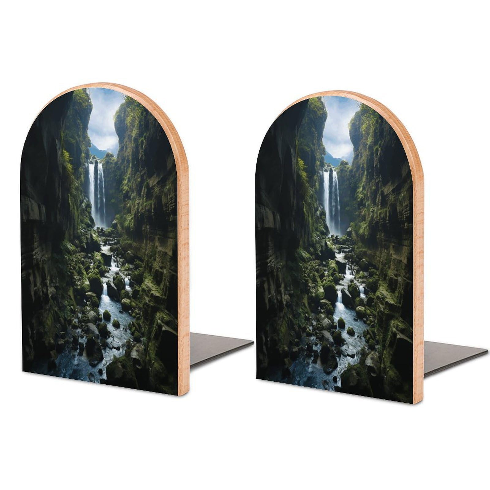 Sujetalibros de madera moderno de cascada con base de metal antideslizante para estantes de hogar