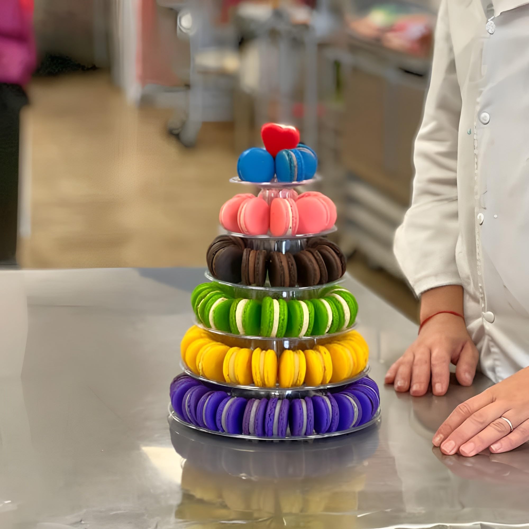 Macarons Mix - French Cookies - Baked Upon Order Macaroons with Recipe from France - Fresh Macarons Handcrafted by French Chefs - Gluten-free - Assorted Flavors (6-Tier Tower with 84 Macarons)