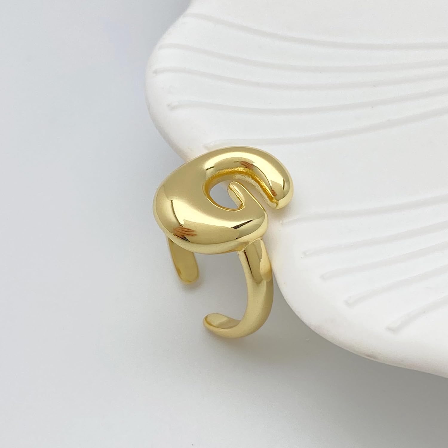 Bubble Initial Gold Ring For Women,Dainty Balloon Letter Rings 14k Gold Plated Open Alphabet A-Z Adjustable Unique Fashion Jewelry Gift - Image 2