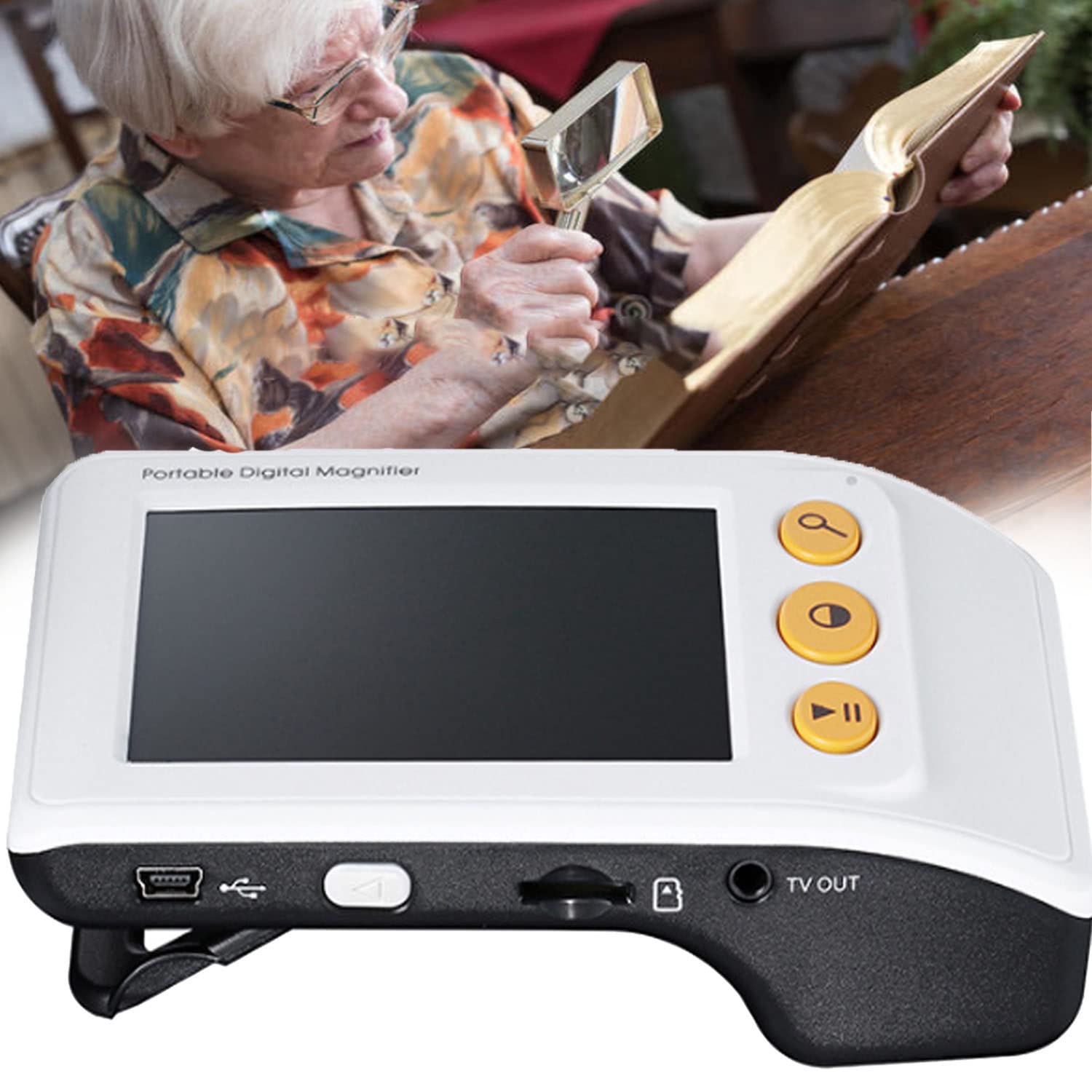 Lupa Digital, Lupa de Ayuda de Lectura Electrónica Portátil de Mano de 3.5", Enfoque Automático, Aumento 2X-25X, 8 Modos de Color, Lupa de Lectura para Letras Pequeñas Y Baja Visión,White