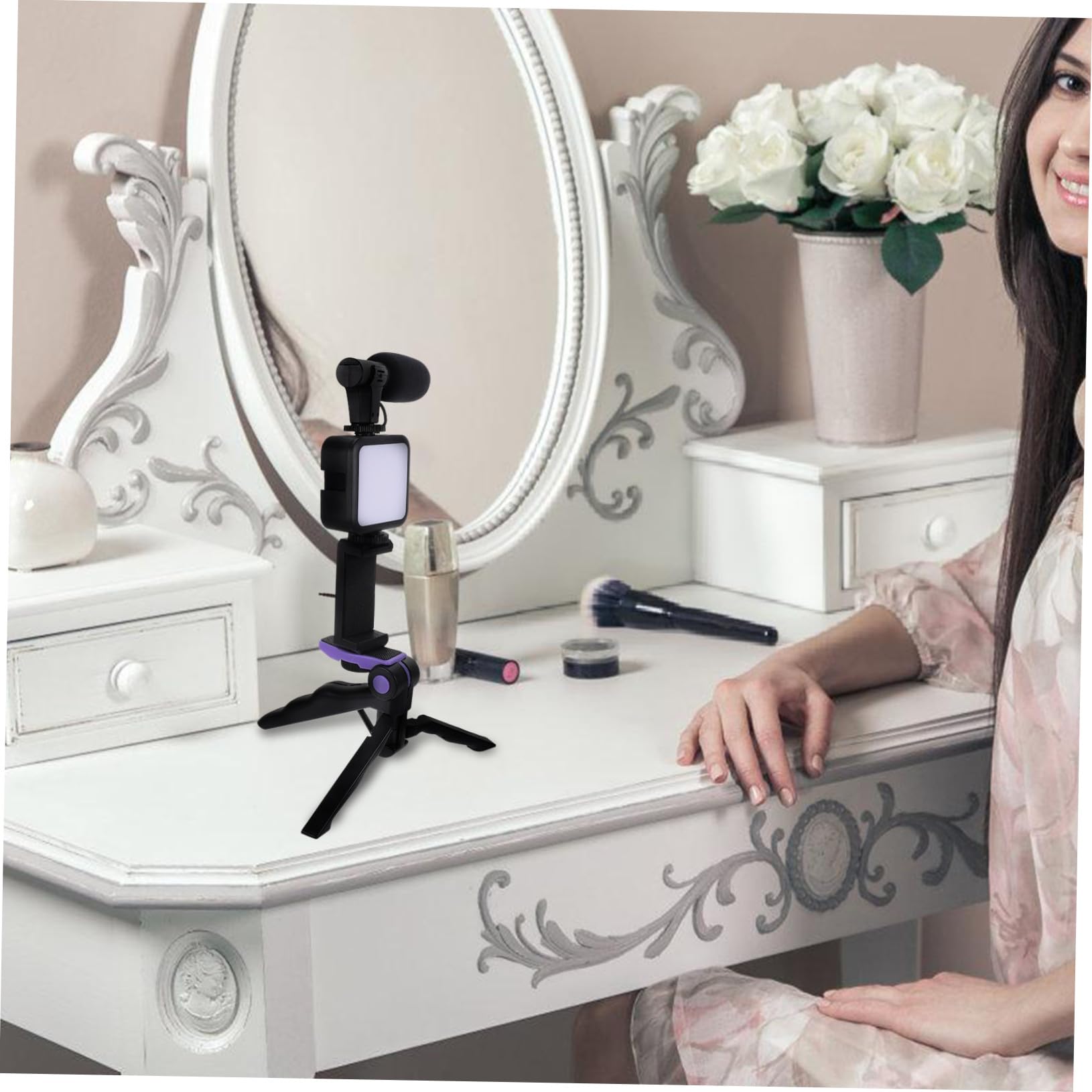 Trípode para Teléfono con Luz de Relleno Negro Abs 1 Juego | Soporte Móvil, Micrófono y Mando a Distancia, Cobre y Led, Fotografía y Viaje, para Principiantes y Profesionales