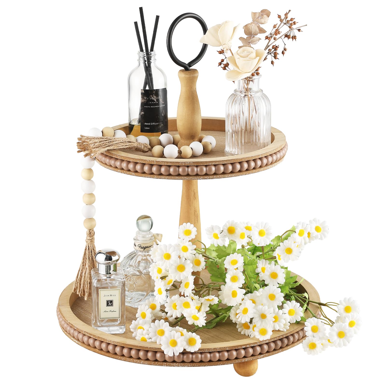 Wooden Cake Stand FODISU Rustic Wooden Tiered Tray Stand 2-Tier