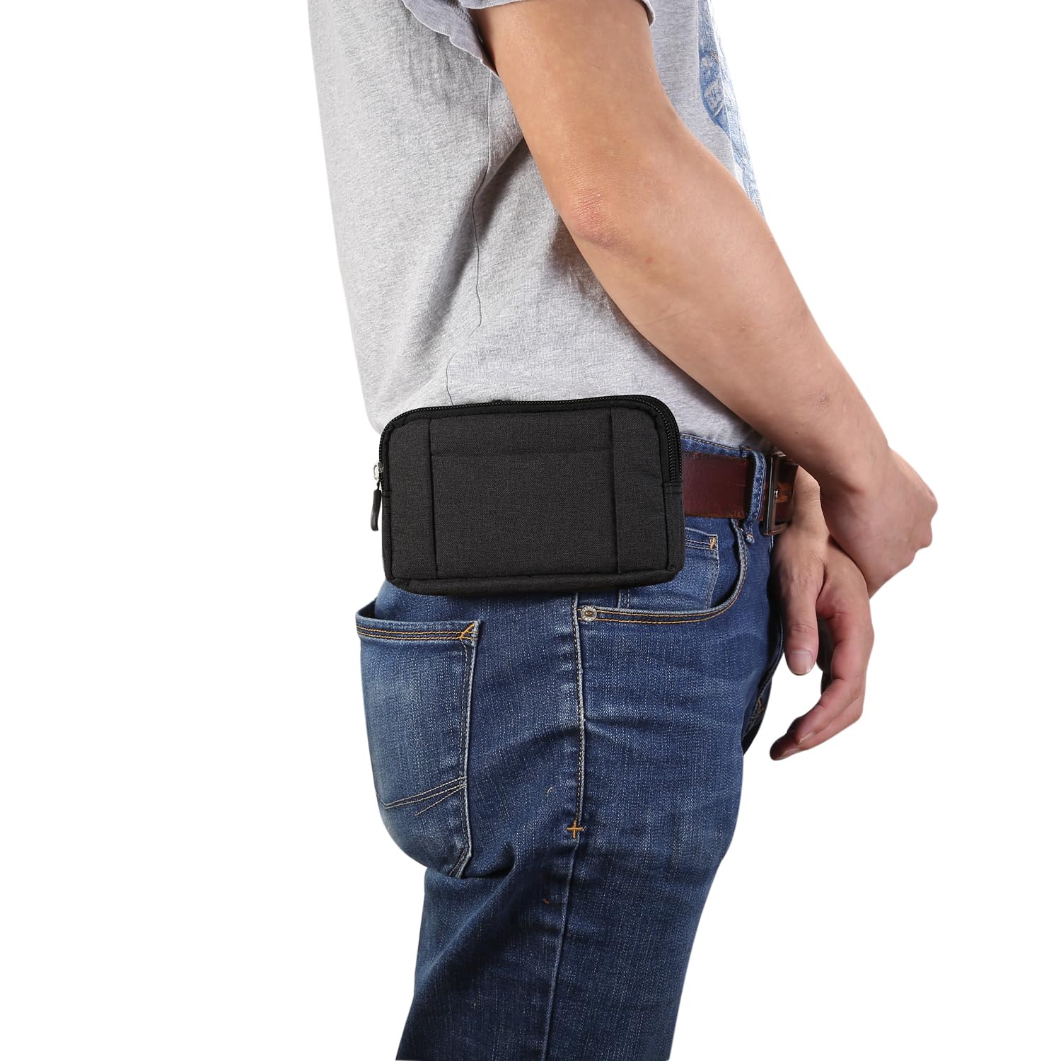 Sacchetto della Clip Verticale Custodia, Borsa da Uomo Marsupio per Cellulare, 7.2" Borsello Clip da Cintura Fondina da Uomo Caso Portafoglio Campeggio Custodia da Cintura Pochette con Passante Gancio