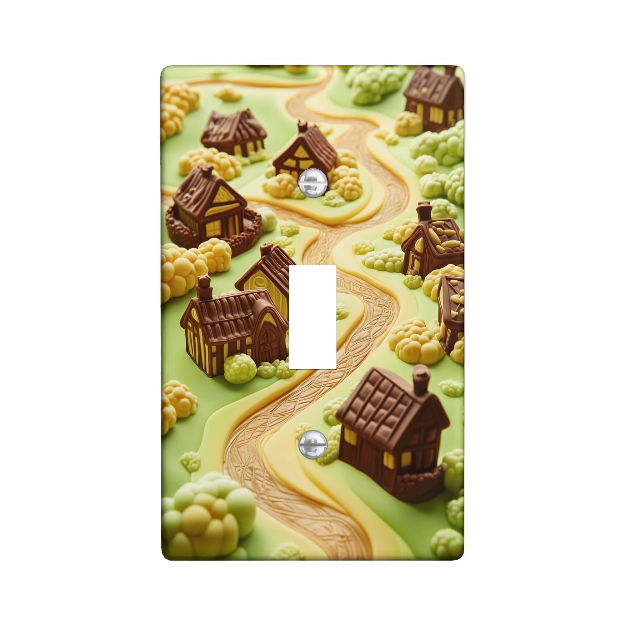 Charming Village Light Switch Cover Plate/Outlet Covers, Brown Cozy Houses for Home Decor, Fall Seasonal Wall Art for Living Room, Standard Size Single Toggle