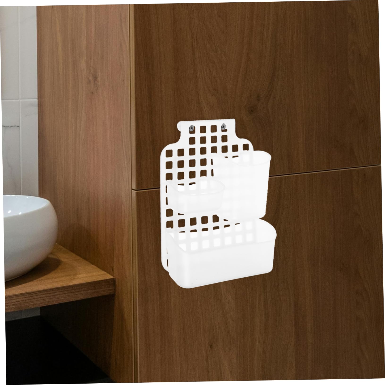 PartyKindom Cestino Sospeso Bagno Doccia a Doppio Strato, Bianco Pp | Ganci Inclusi, Facile da Pulire, Organizer Compatto per Accessori e Piccoli Oggetti da Appendere