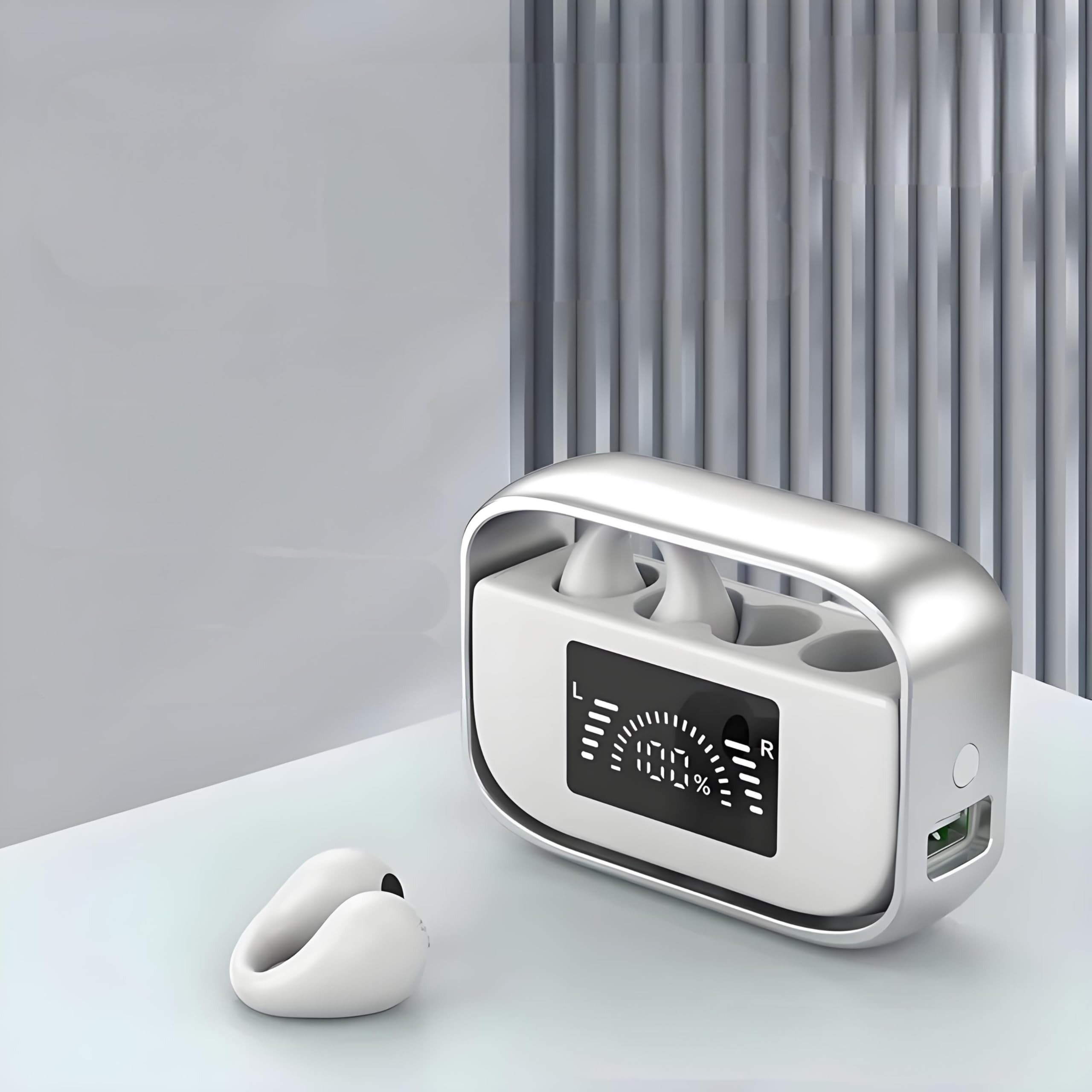 Micool Bezprzewodowe słuchawki douszne z klipsem na uszy, Bluetooth 5.3, wodoodporność IPX5, 90 h, bezpieczne dopasowanie, klips do treningów i gier, białe