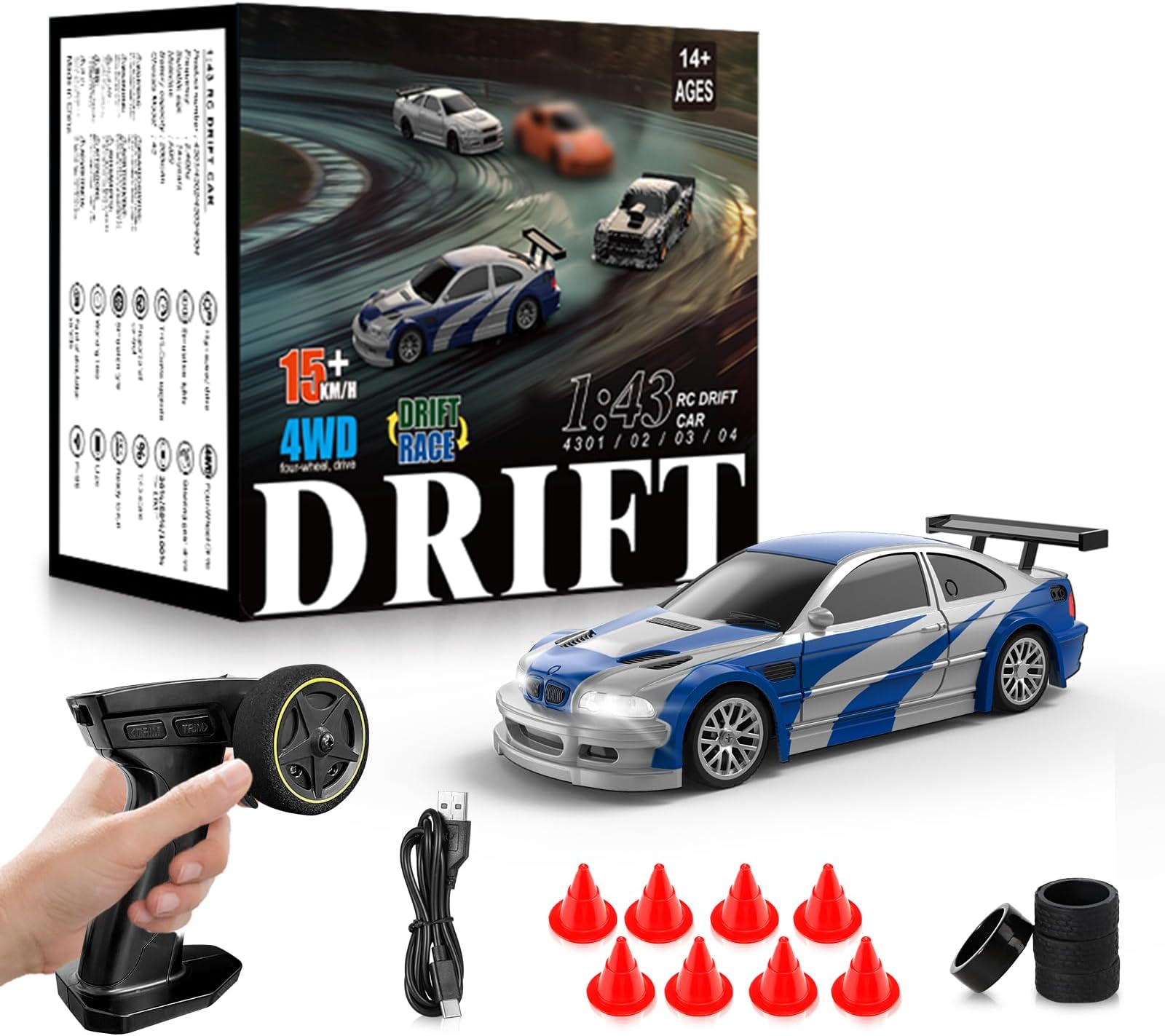RC Drift car, 1/43 Mini Rc Drift car with Gyroscope, 2.4GHz Full Proportional Remote control Cars, 4WD High Speed Racing with Lights, Racing Tires, Model Cars Gift for Adults, Kids, Boys, Girls