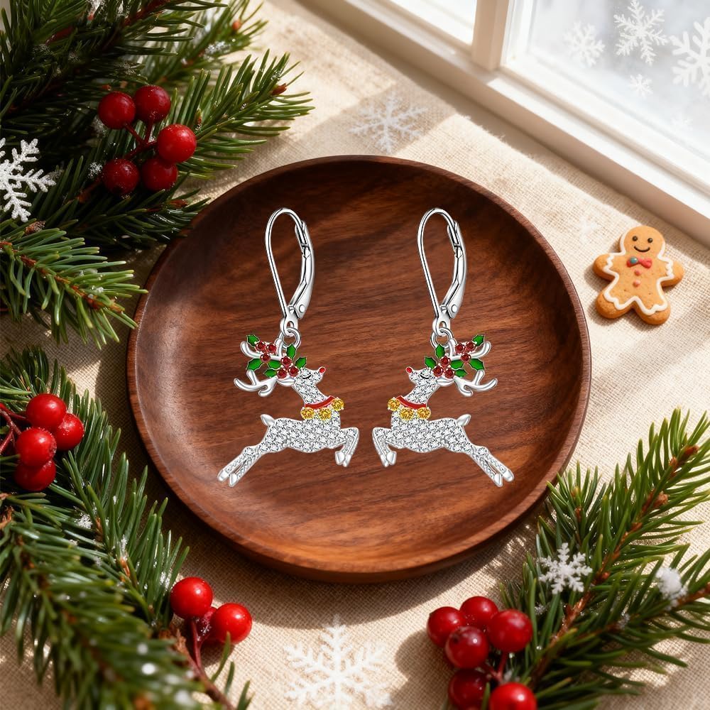 925 Sterling Silver Christmas Earrings Reindeer Earrings for Women Christmas and Holiday Gifts for Reindeer Lovers - Image 9