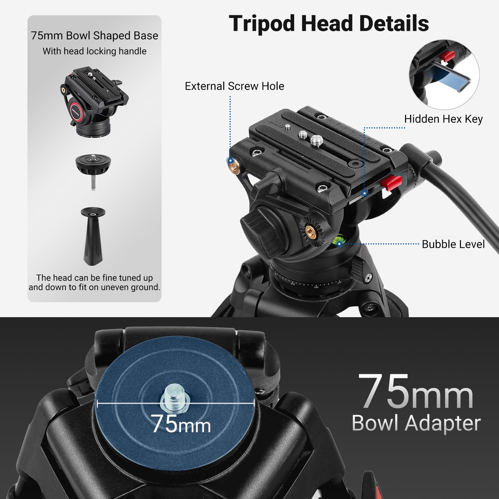 NEEWER 74" Pro statyw wideo z głowicą fluidową, płyta QR kompatybilna z DJI RS Gimbals Manfrotto, wytrzymały statyw do aparatu z uchwytem teleskopowym, skalowana podstawa do lustrzanek cyfrowych,