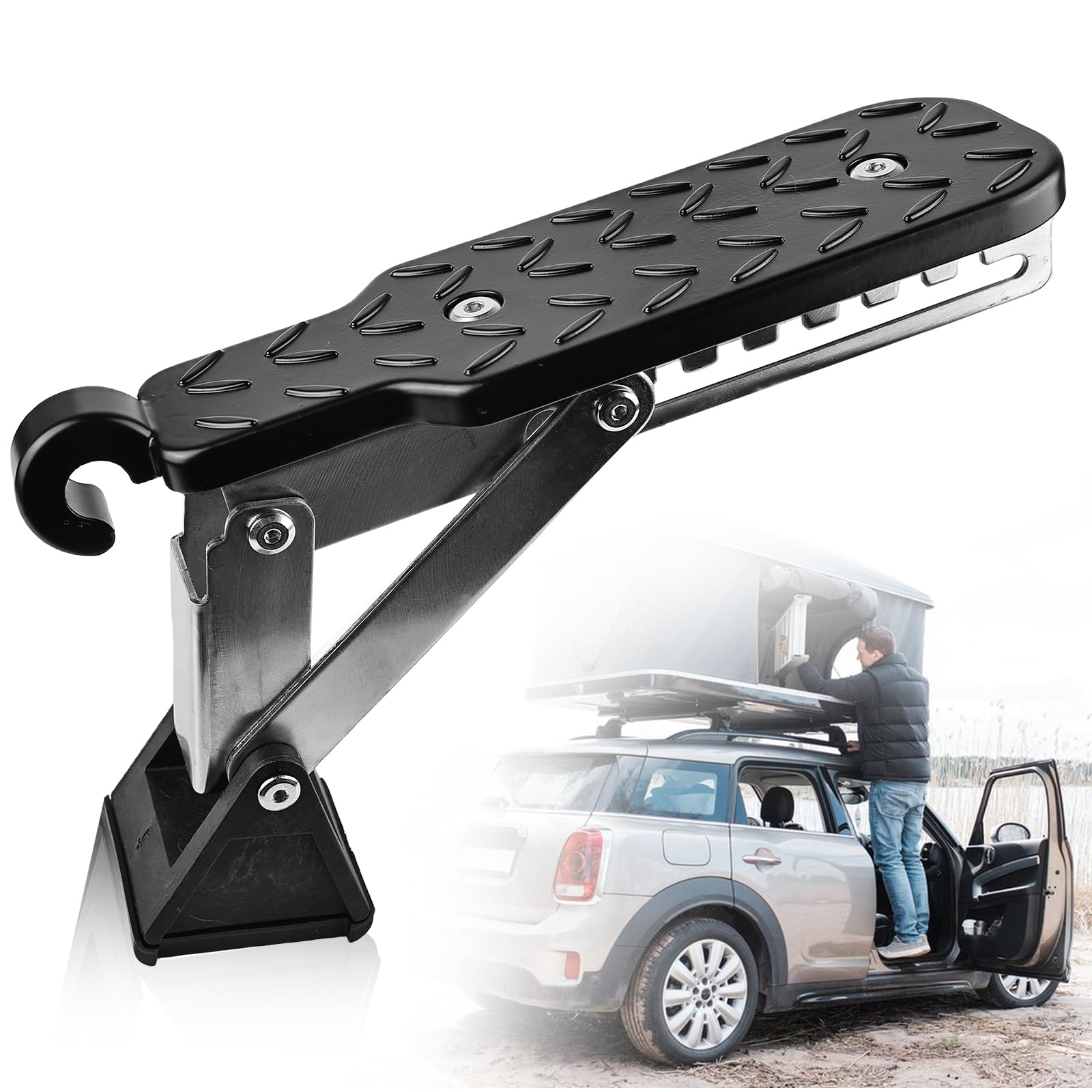 Pedale per Porta Auto, Gradino Universale per Auto Pieghevole, Pedale per Porta Auto con Tappetino Ammortizzante, Gradino per Auto per Facile Accesso al Tetto, per Auto, Jeep, SUV, Camion